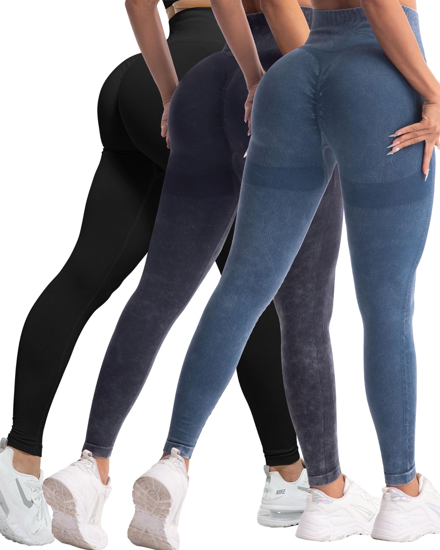 CHRLEISURE 3 Piece Workout Leggings Sets for Women, Gym Scrunch Butt Butt Lifting Seamless Leggings