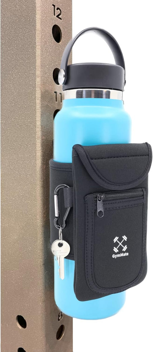 Magnetic Water Bottle Sleeve Pouch. Attaches Magnetically to Metal Surface so Your Bottle is Always within Reach. Accessory Pockets for Cell Phones, Key, Cards, Headphones.