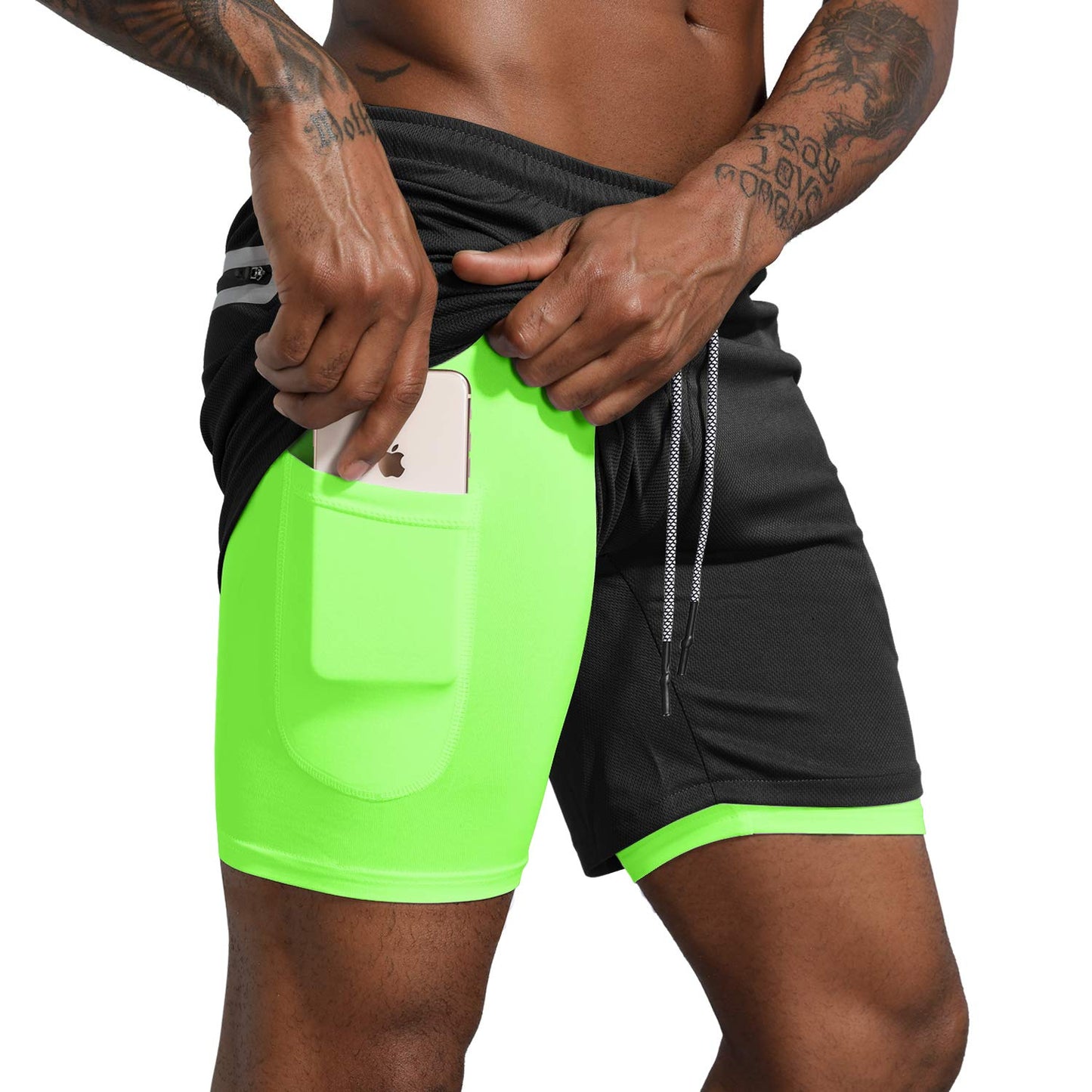 Leidowei Men's 2 in 1 Workout Running Shorts Lightweight Training Yoga Gym 7" Short with Zipper Pockets