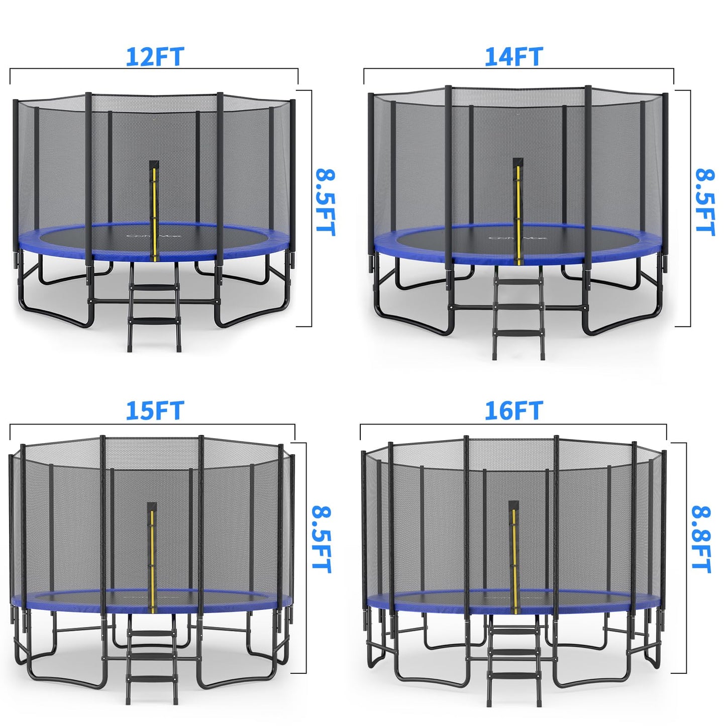 CalmMax 10FT 12FT 14FT 16FT Trampoline with Enclosure Recreational Trampolines with Ladder - ASTM Approval- Outdoor Trampoline for Kid Adults