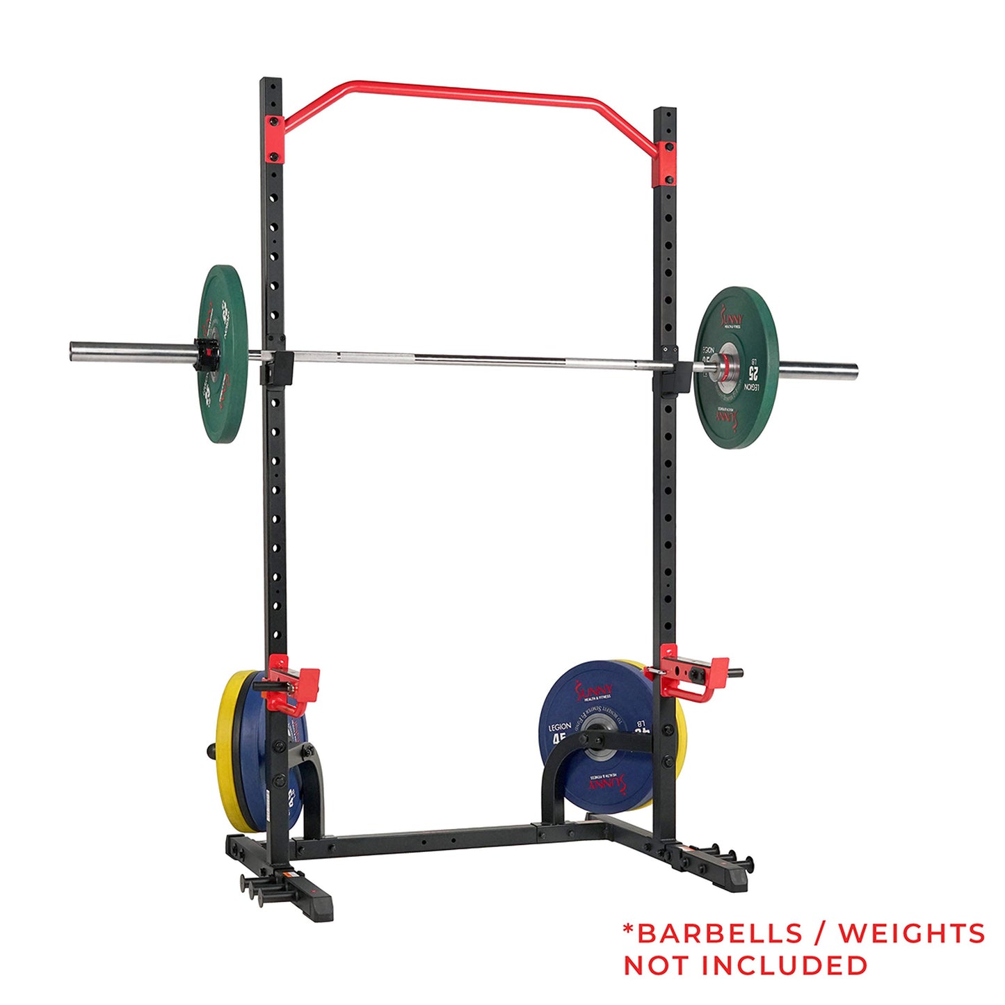 Sunny Health & Fitness Multifunctional Strength Training Home Gym – Complete Workout Equipment with Training Attachments, Optional Squat Stand, Power Rack Cage, Adjustable Incline Bench