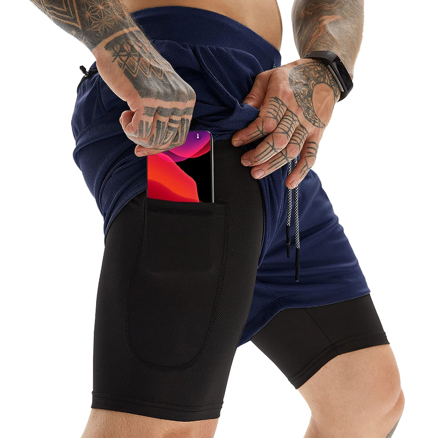 OEBLD Mens Athletic Shorts 2-in-1 Gym Workout Running 7'' Shorts with Towel Loop