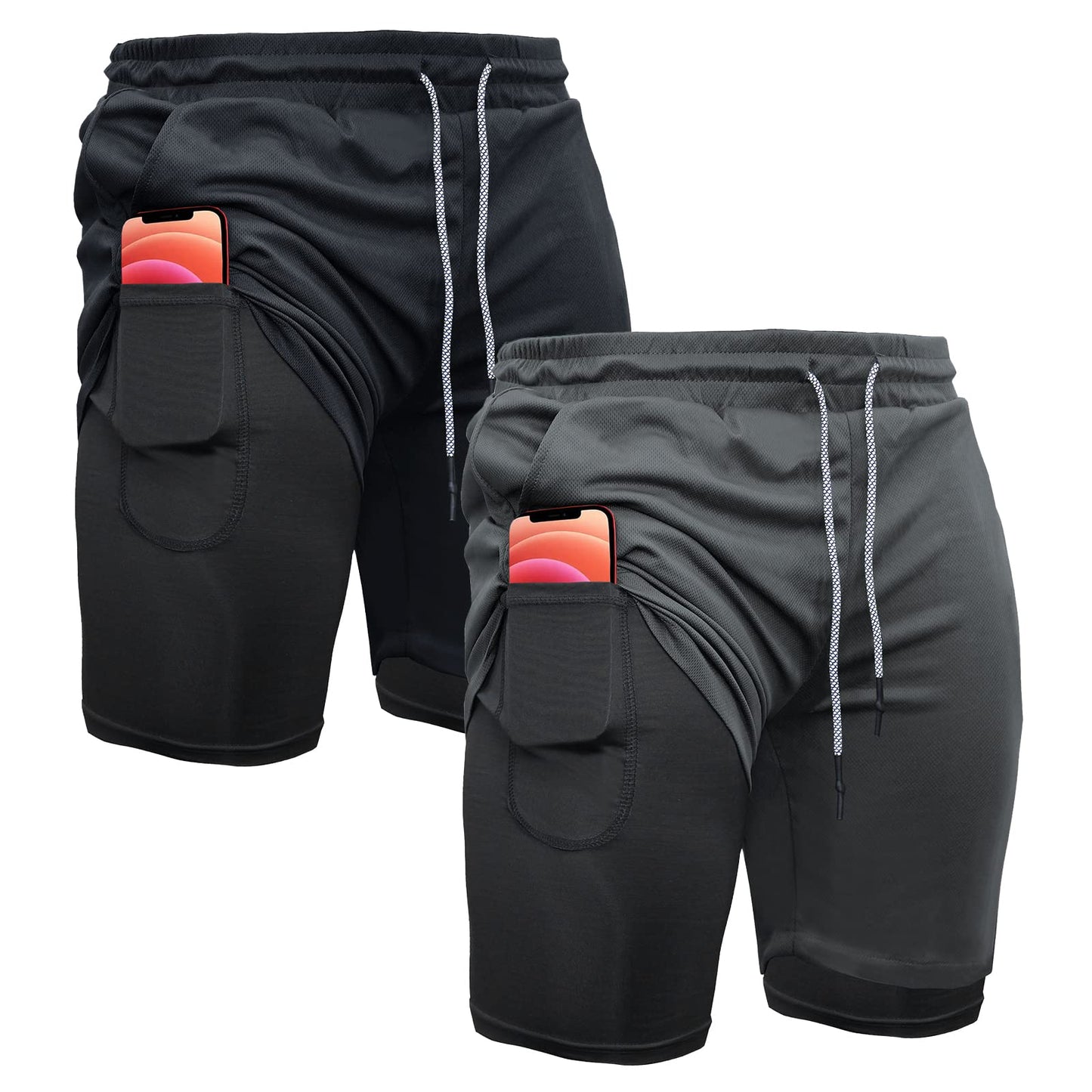 OEBLD Mens Athletic Shorts 2-in-1 Gym Workout Running 7'' Shorts with Towel Loop