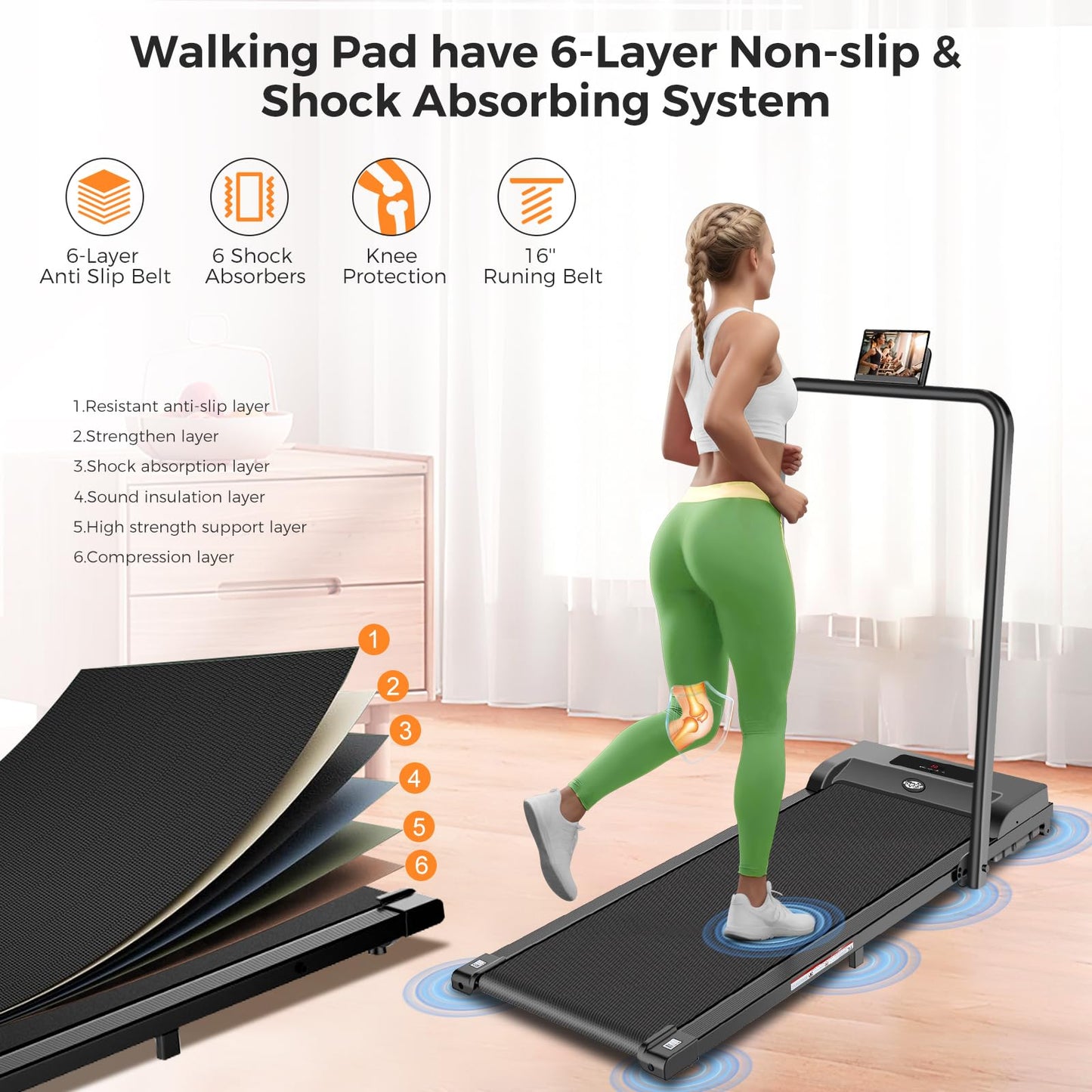 Walking Pad with Handle Bar, Portable Treadmill with Handle, 2.5HP Walking pad Treadmill, 3 in 1 Under Desk Treadmill for Home, Folding Treadmill Samll Spaces, LED Display,Remote Control