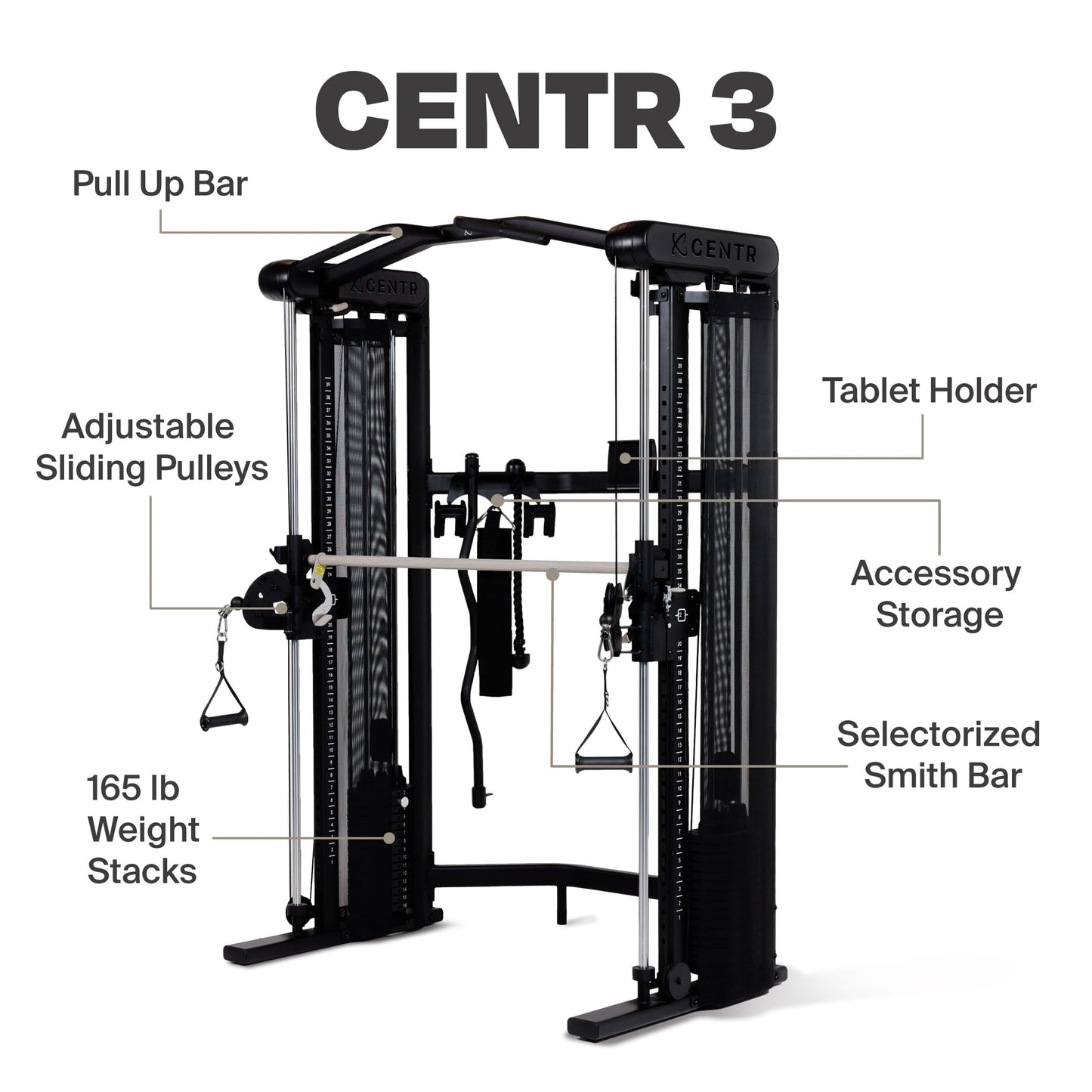 Centr Home Gym Functional Trainer - Multifunctional Cable Machine Home Gym System - Workout Weight Machine for Strength Training - Full Body Compact Exercise & Fitness Equipment Set