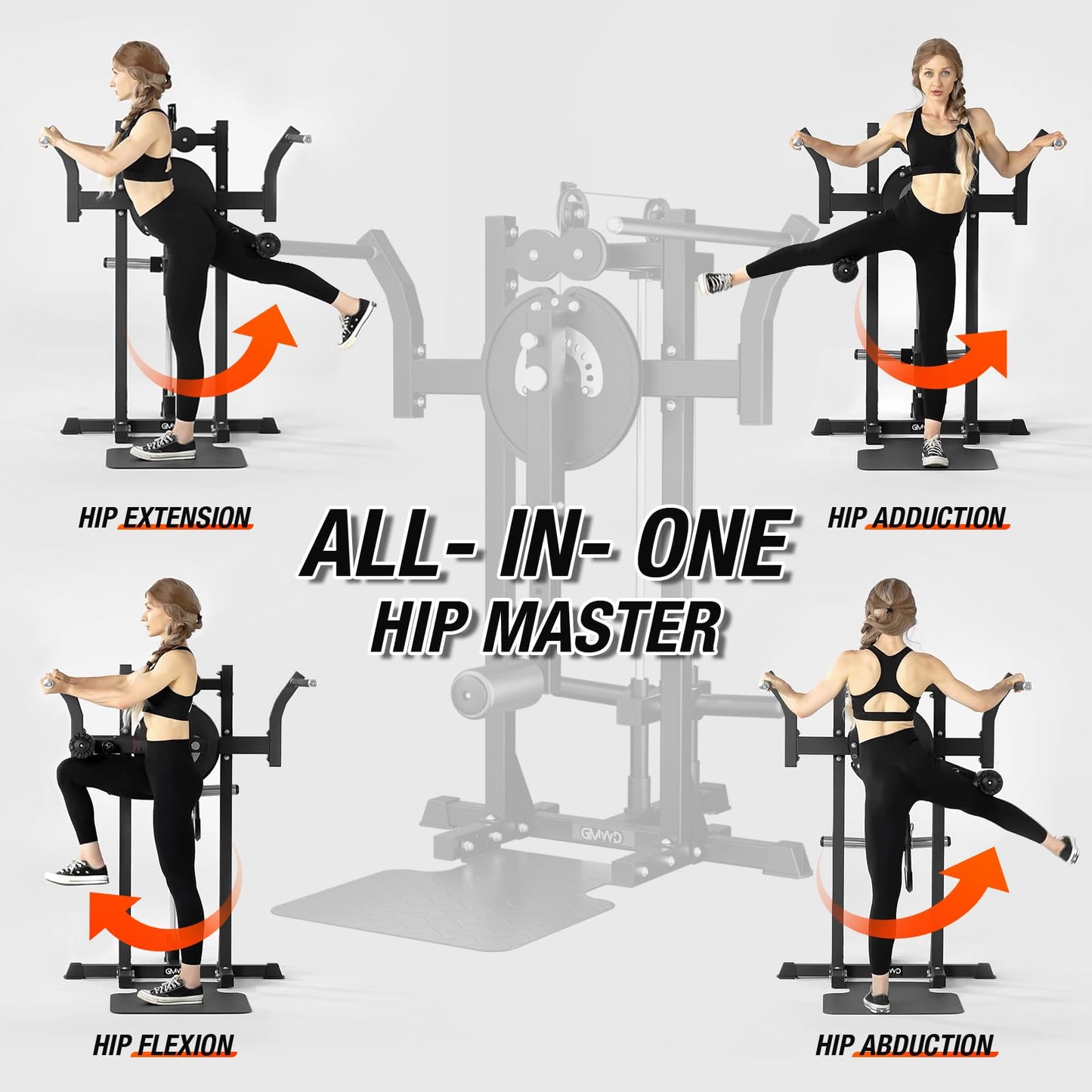 GMWD Multiple Hip Abductor Machine, Adjustable Standing Hip Abductor Adductor Machine with 9 Height Setting, 450lbs Capacity Plate Loaded Inner and Outer Thigh Machine for Home Gym