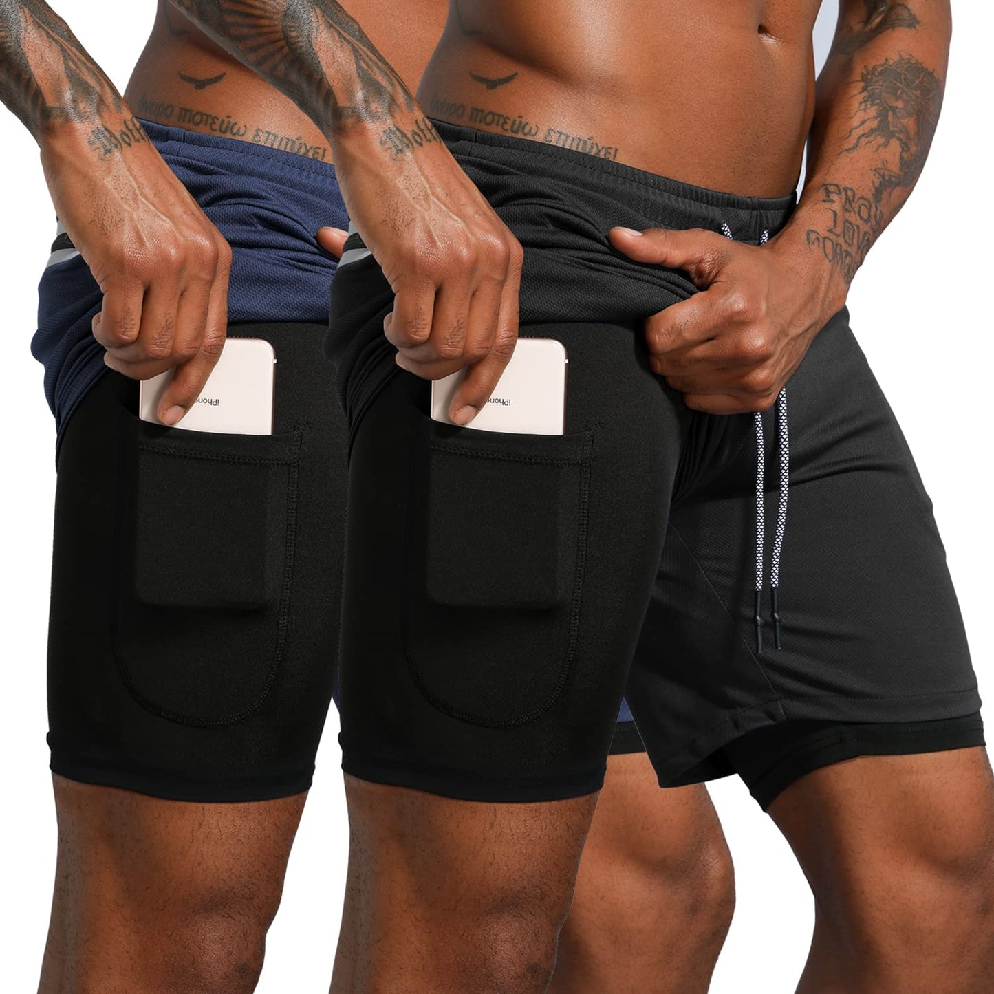 Leidowei Men's 2 in 1 Workout Running Shorts Lightweight Training Yoga Gym 7" Short with Zipper Pockets