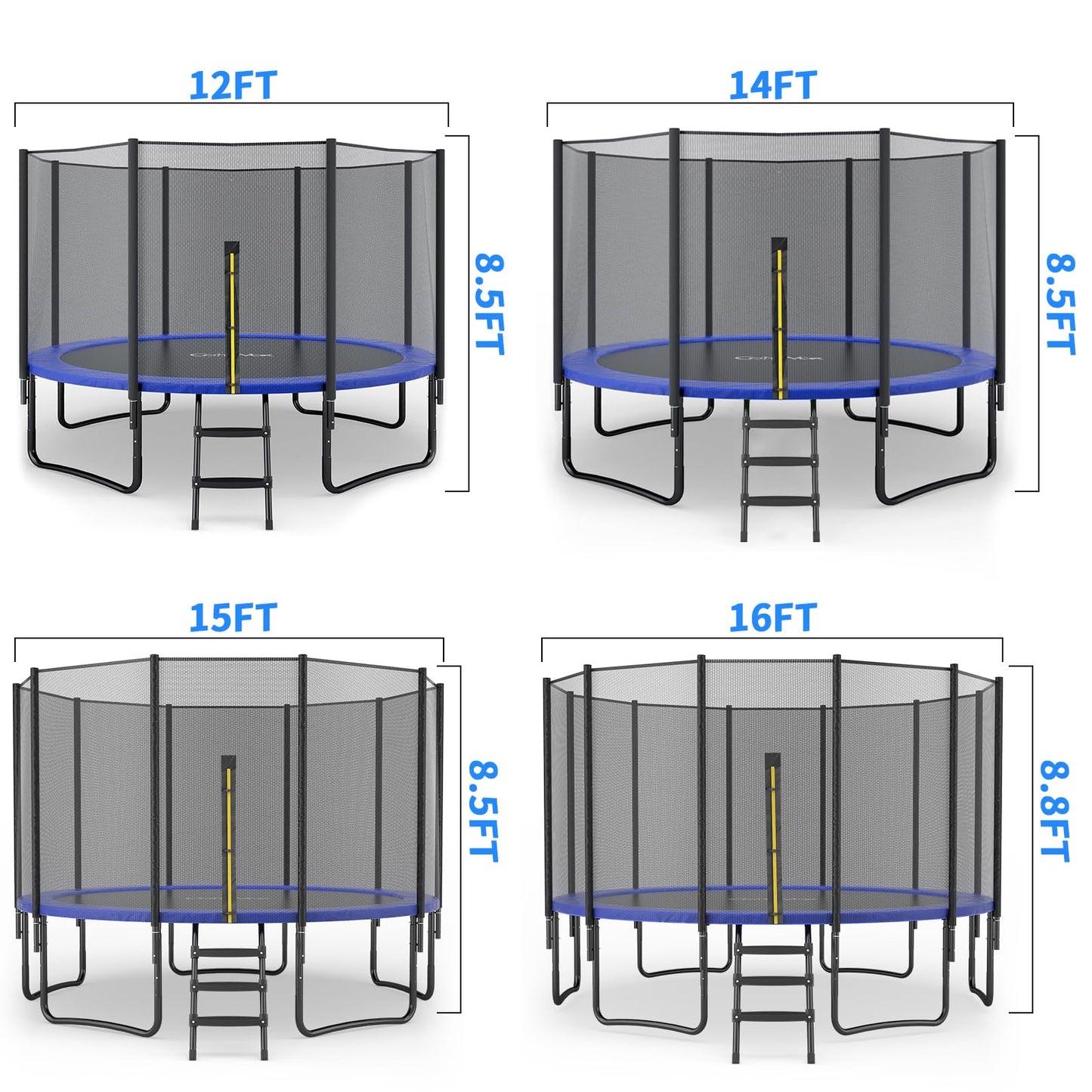 CalmMax 10FT 12FT 14FT 16FT Trampoline with Enclosure Recreational Trampolines with Ladder - ASTM Approval- Outdoor Trampoline for Kid Adults