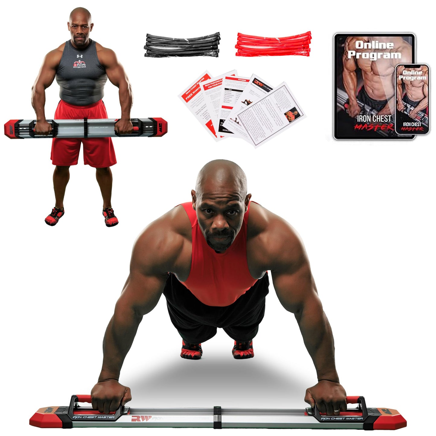 IRON CHEST MASTER Push Up Machine | Home Fitness Equipment for Chest Workouts | Home Gym Equipment Includes Adjustable Resistance Bands and a Unique Fitness Program