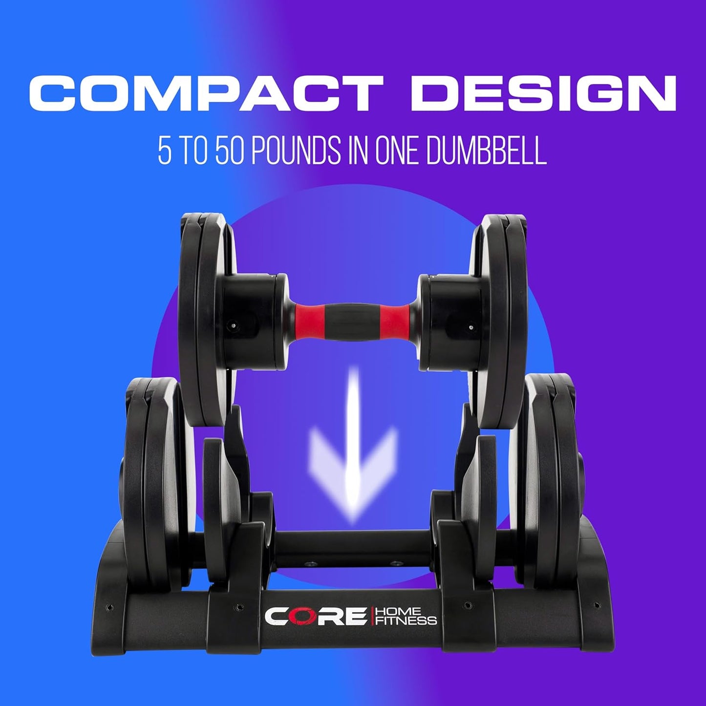 Core Fitness® Adjustable Dumbbell Weight Set by Affordable Dumbbells - Space Saver - Dumbbells for Your Home