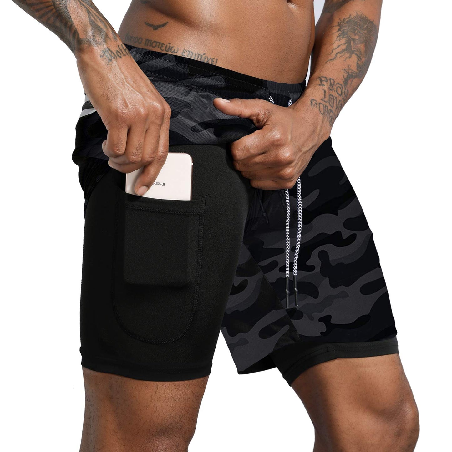 Leidowei Men's 2 in 1 Workout Running Shorts Lightweight Training Yoga Gym 7" Short with Zipper Pockets