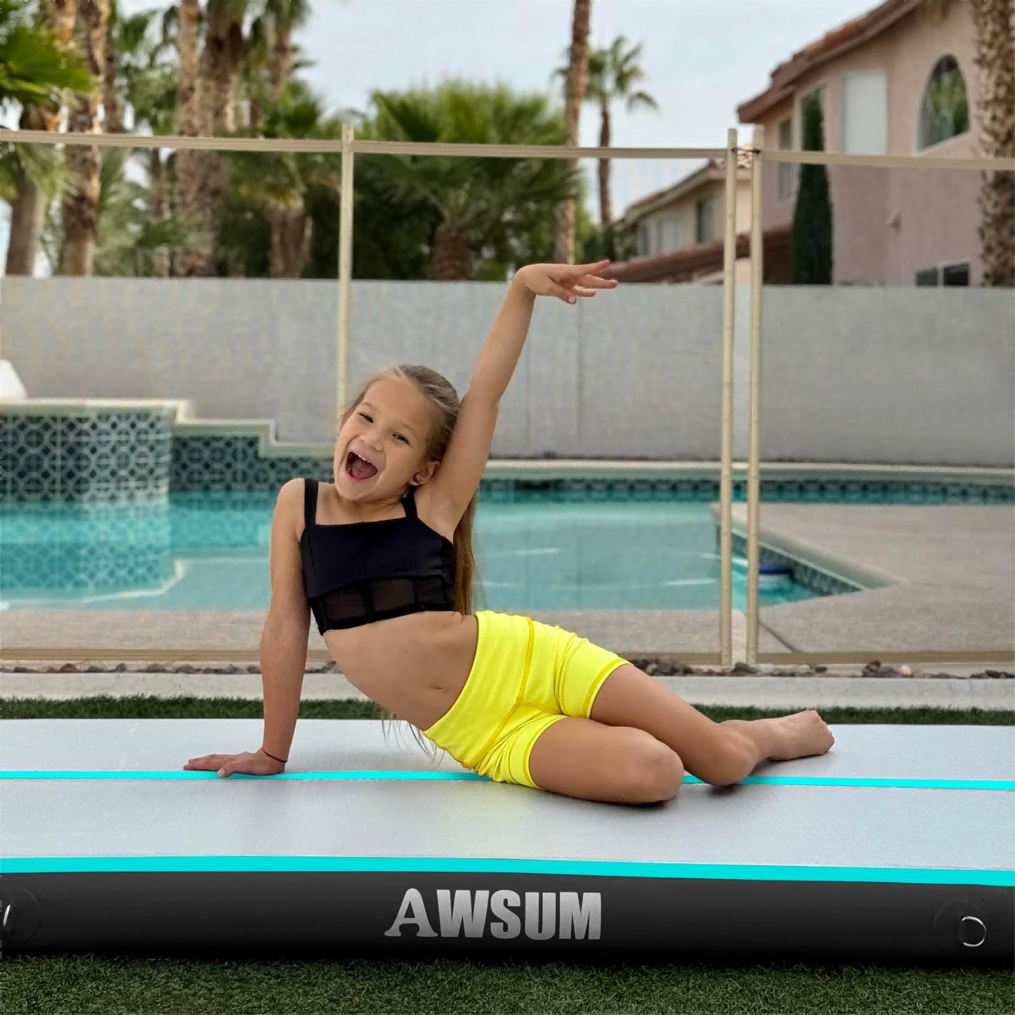 AWSUM Inflatable Air Gymnastics Mat 10ft/13ft/16ft/20ft/23ft Training mat 4/8 inches Thick tumbling mat with Electric Pump for Home/Gym/Outdoor