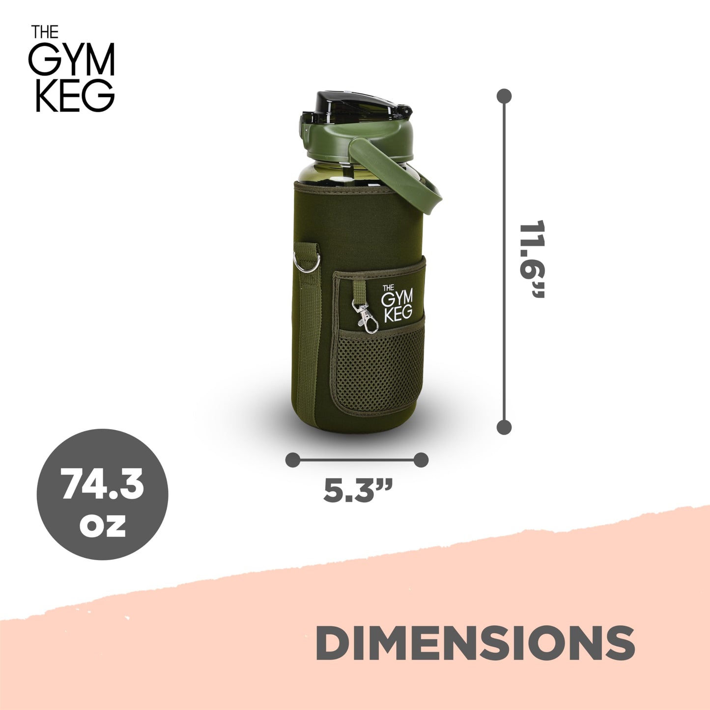 THE GYM KEG Water Bottle with Carrying Strap - 74 oz Bottle Jug with Sleeve & Phone Holder - BPA-free - Food-Grade - Sweat & Leak Proof - Reusable Water Jug for Workouts, Jogging, Travel, Gym - Black