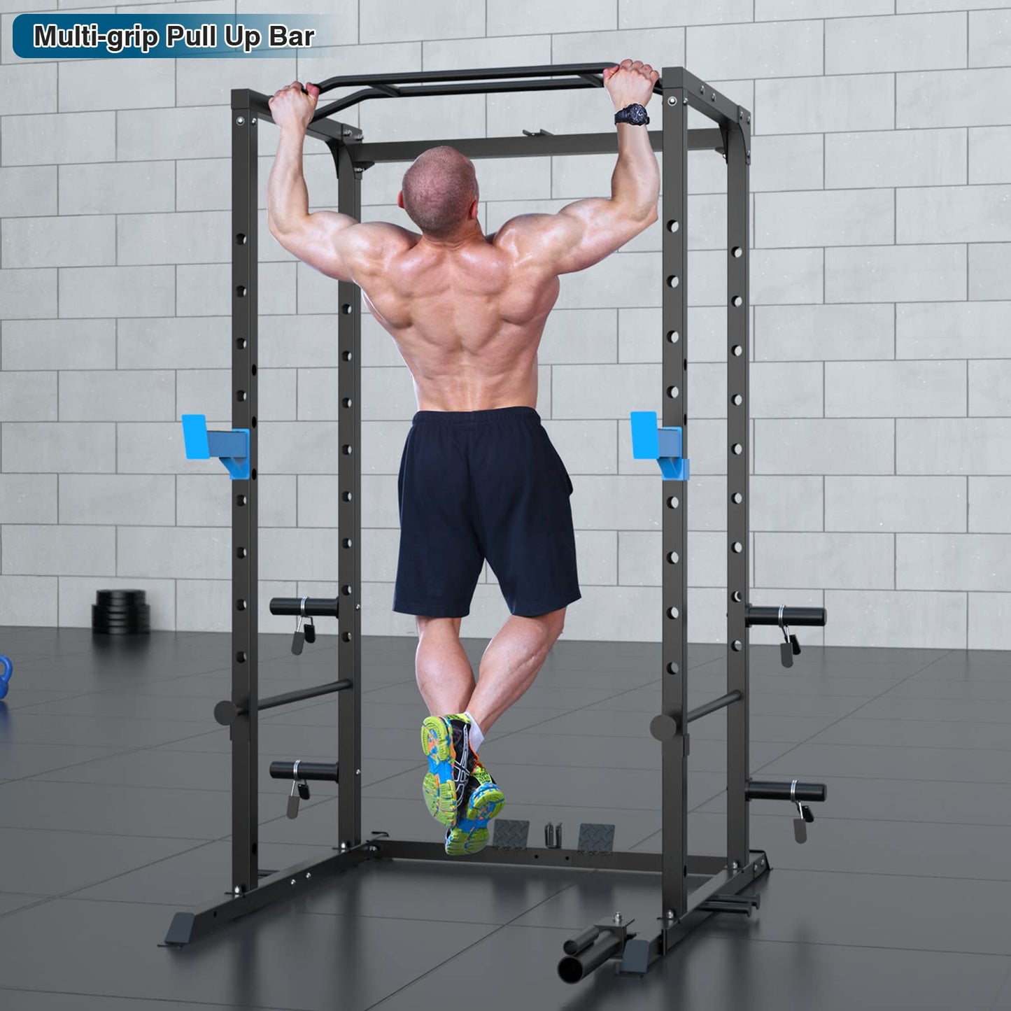 Power Cage, Multi-Functional Power Rack with J-Hooks, Dip Handles, Landmine Attachment and Optional Cable Pulley System for Home Gym