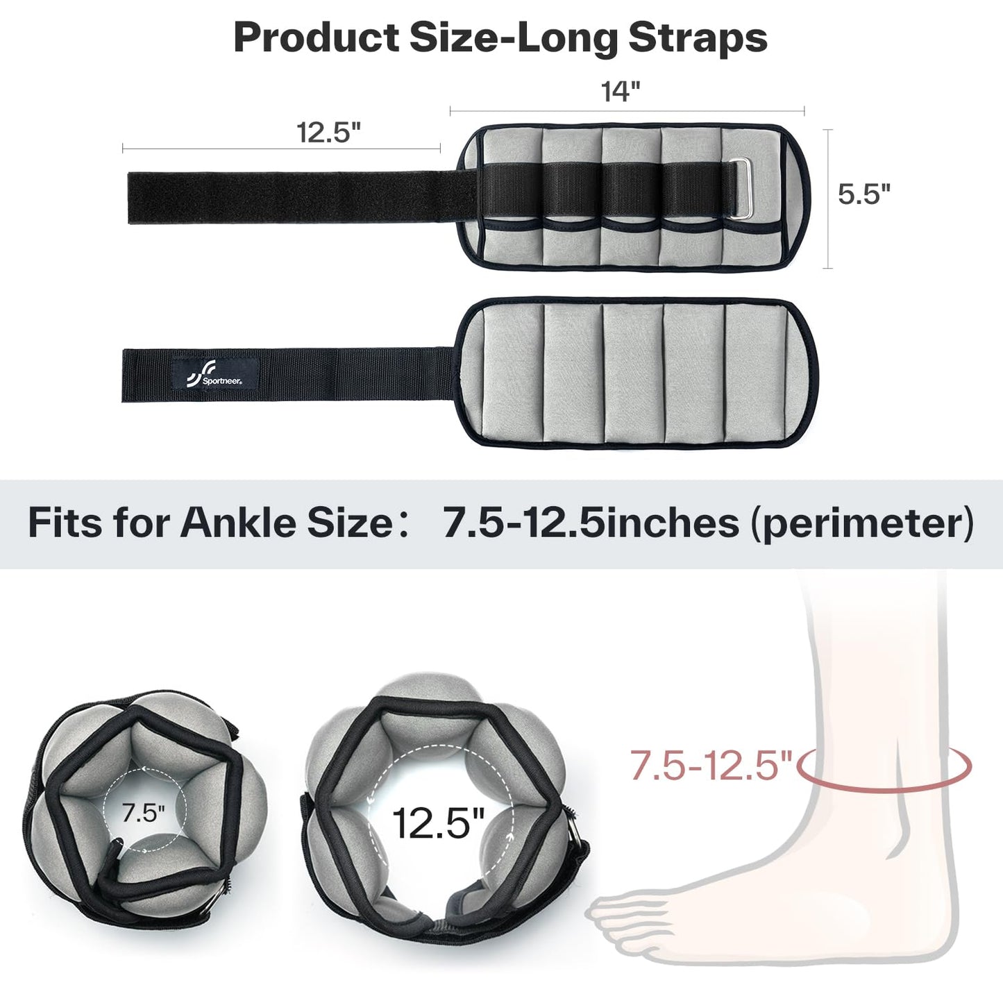 Sportneer Adjustable Ankle Weights 1 Pair 2 4 6 8 10 Lbs Leg Weight Straps for Women Men, Weighted Ankle Weights Set for Gym,Fitness, Workout,Walking, Jogging,1-5 lbs Each Ankle, 1 Pair 2-10 lbs