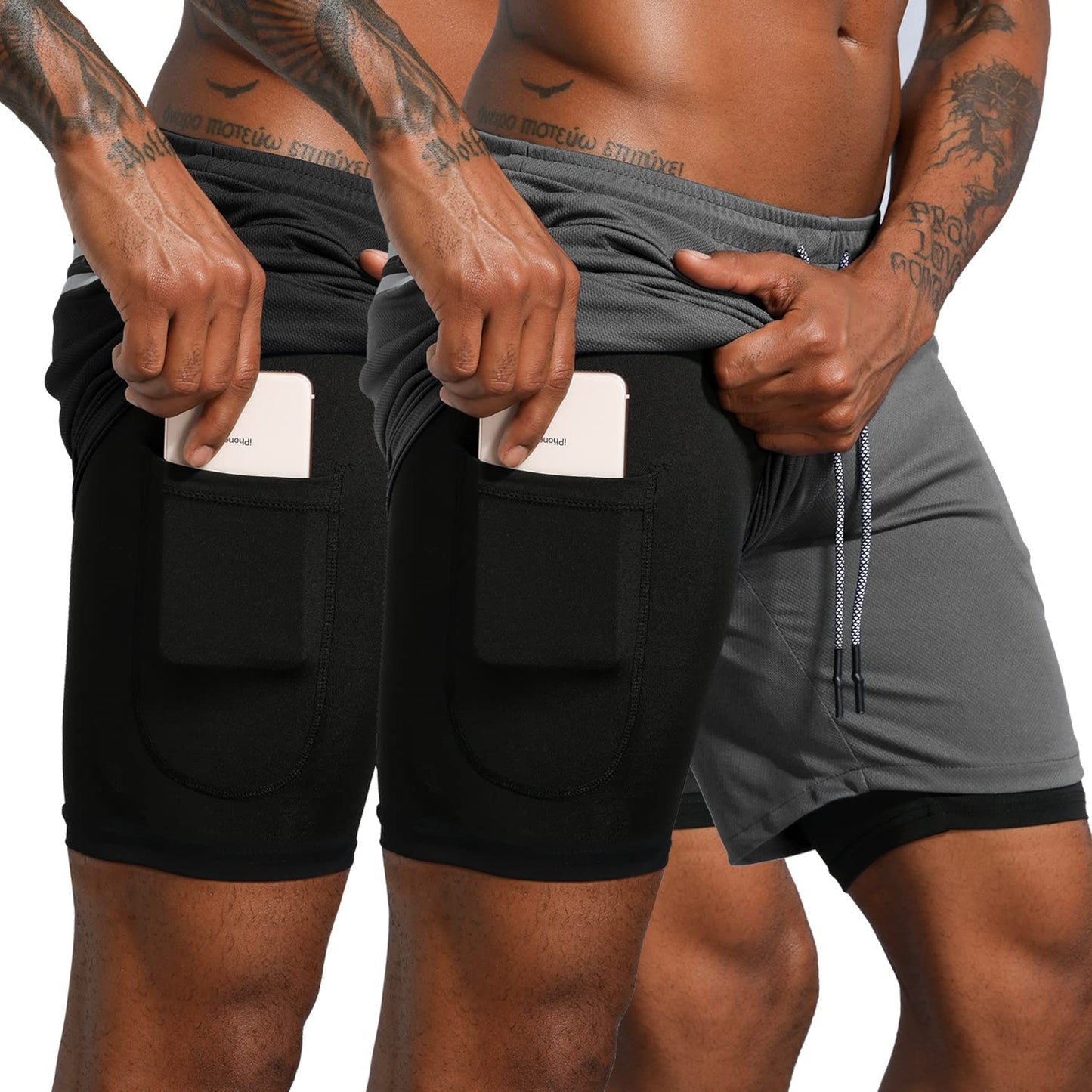 Leidowei Men's 2 in 1 Workout Running Shorts Lightweight Training Yoga Gym 7" Short with Zipper Pockets