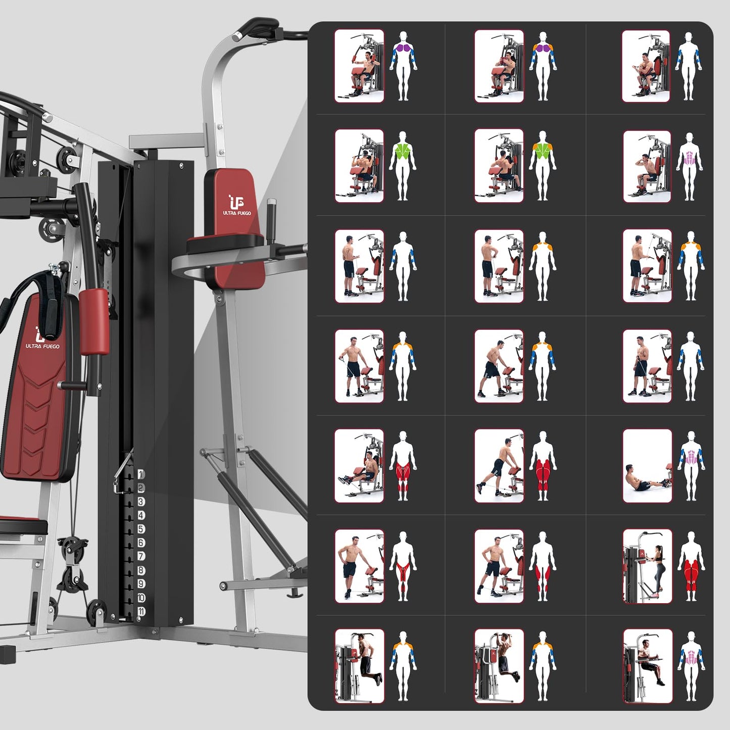 Multifunctional Home Gym Equipment Workout Station with Pulley System, Arm, and Leg Developer for Full Body Training