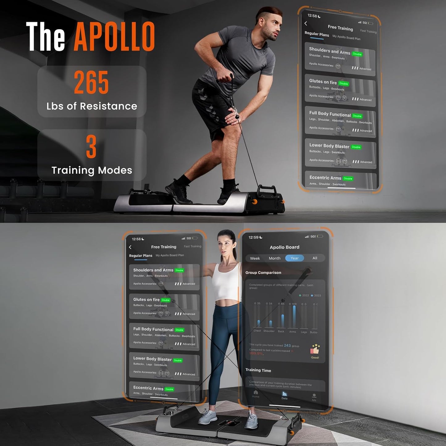 SQUATZ Apollo Board Smart Home Gym 265 LBS Resistance, Multifunctional All in One Gym, Cable Weight Machine with 3 Training Modes, Fitness Workout Equipment