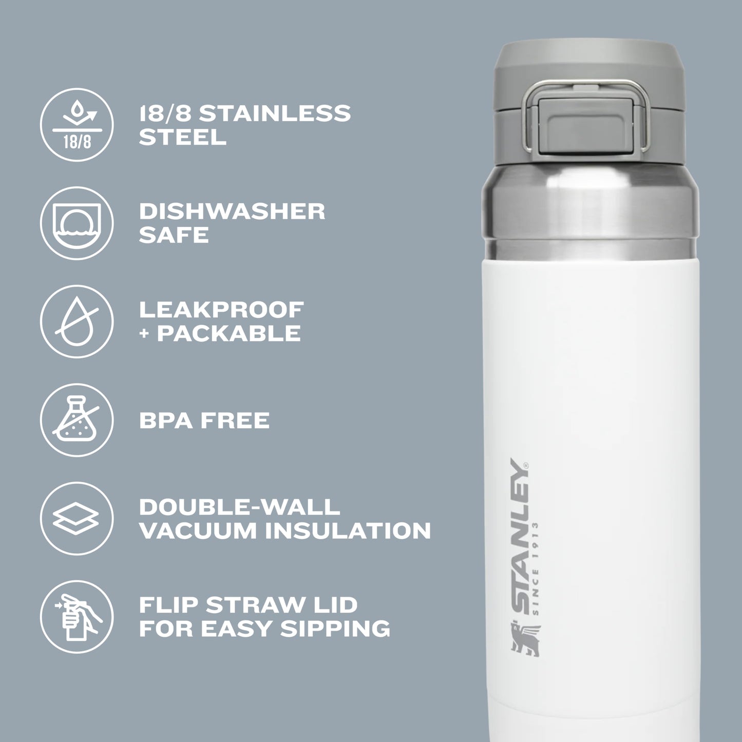 Stanley Quick Flip GO Water Bottle 24-36 OZ | Push Button Lid | Leakproof & Packable for Travel & Sports | Insulated Stainless Steel | BPA-Free