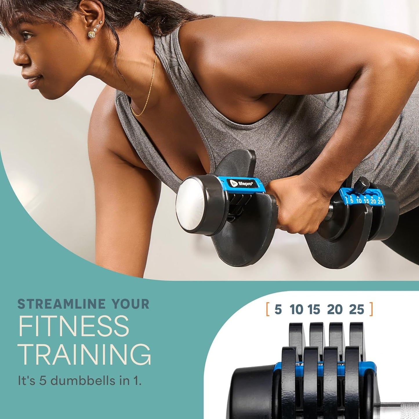 Lifepro Adjustable Dumbbells Set/Single - 15lb 43lb 55lb 25 lb Dumbbell Sets with Rack - Quick Adjust, Secure Grip weights dumbbells set - Compact Hand Weights for Women/Men at Home Gym