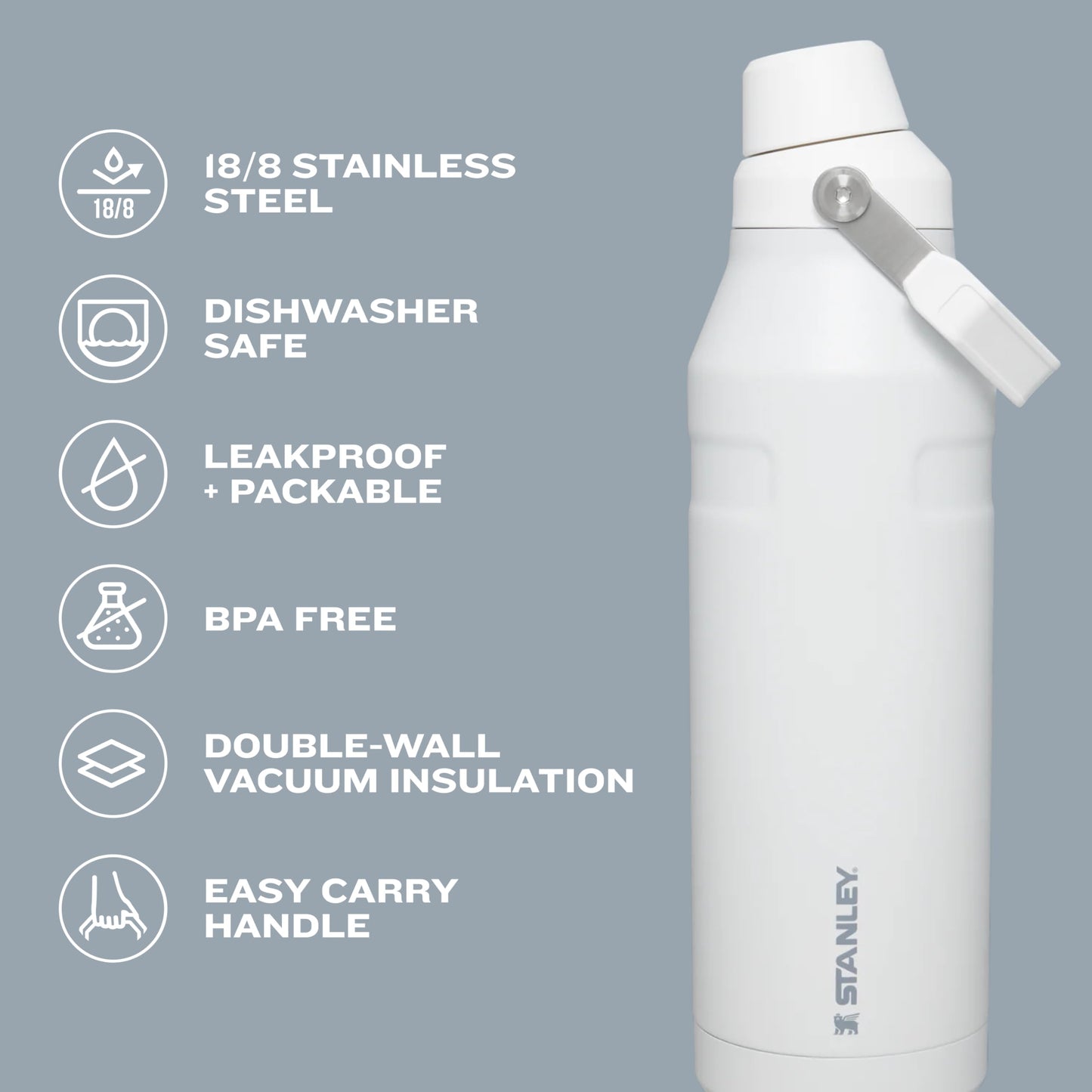 Stanley IceFlow Fast Flow Water Bottle | Angled Spout Lid | Lightweight & Leakproof for Travel & Sports | Insulated Stainless Steel | BPA-Free