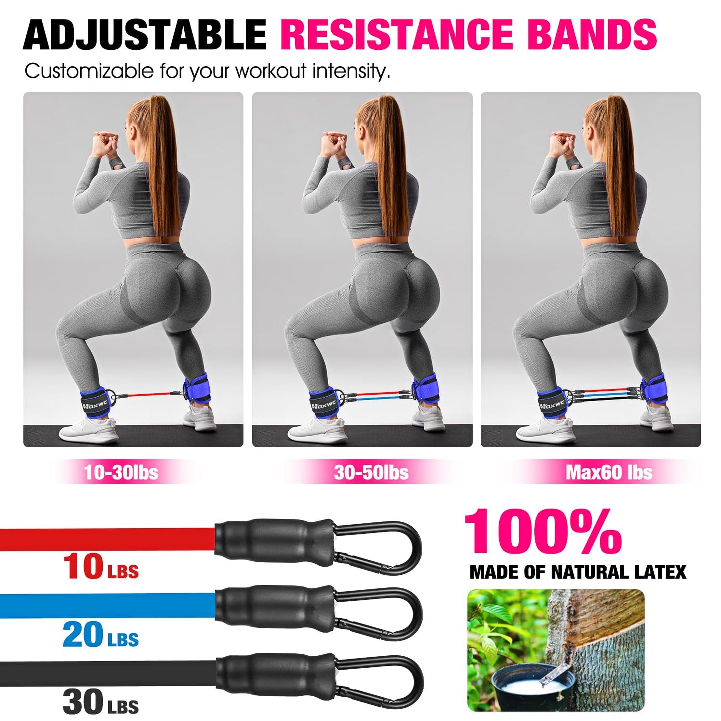 Ankle Resistance Bands with Cuffs, Ankle Bands for Working Out, Ankle Resistance Band for Leg, Booty Workout Equipment for Kickbacks Hip Fitness Training, Exercise Bands for Butt Lift Women