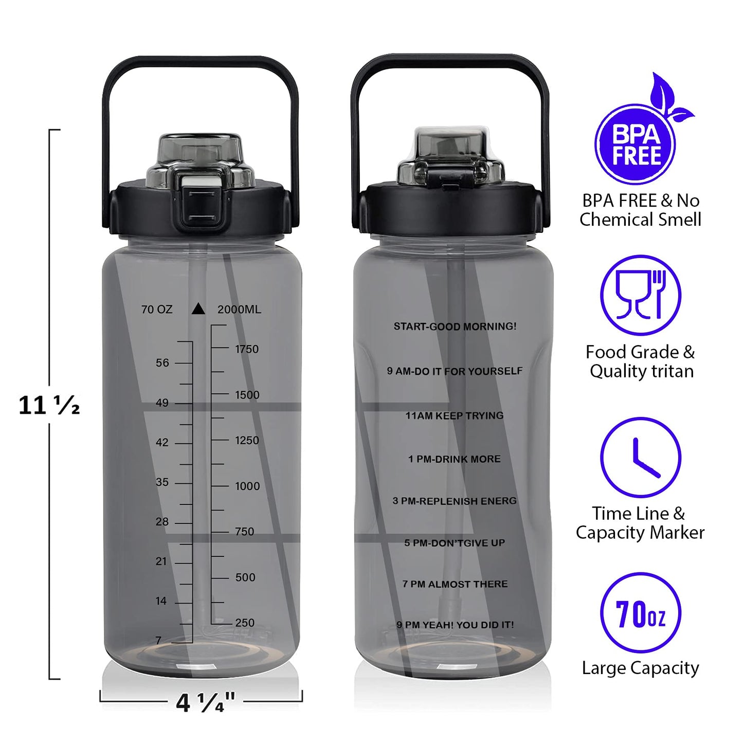 Half Gallon Water Bottle with Sleeve, 64OZ Motivational Water Bottle with Straw & Time Marker, BPA Free Leakproof Large Sports Water Bottle, Reusable Water Jug for Workout Gym Sport