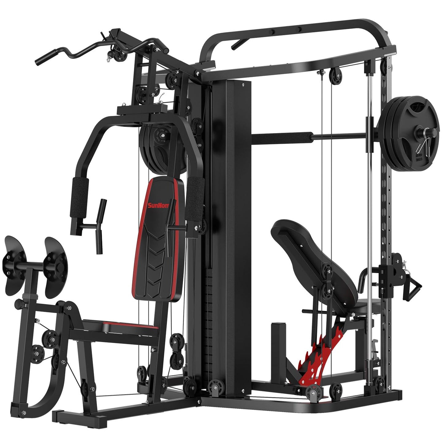 SunHome Multifunction Home Gym System Workout Station,Smith Machine with 138LB Weight Stack, Leg Press, LAT Station for Full Body Training