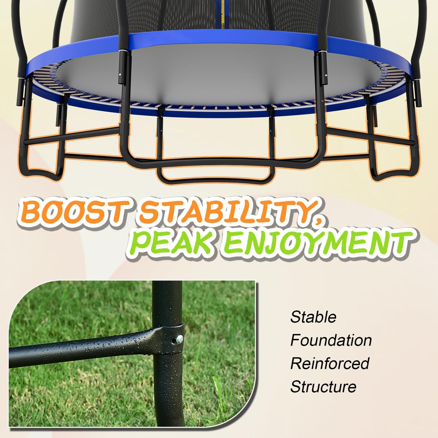 CalmMax 10FT 12FT 14FT 16FT Trampoline with Enclosure Recreational Trampolines with Ladder - ASTM Approval- Outdoor Trampoline for Kid Adults