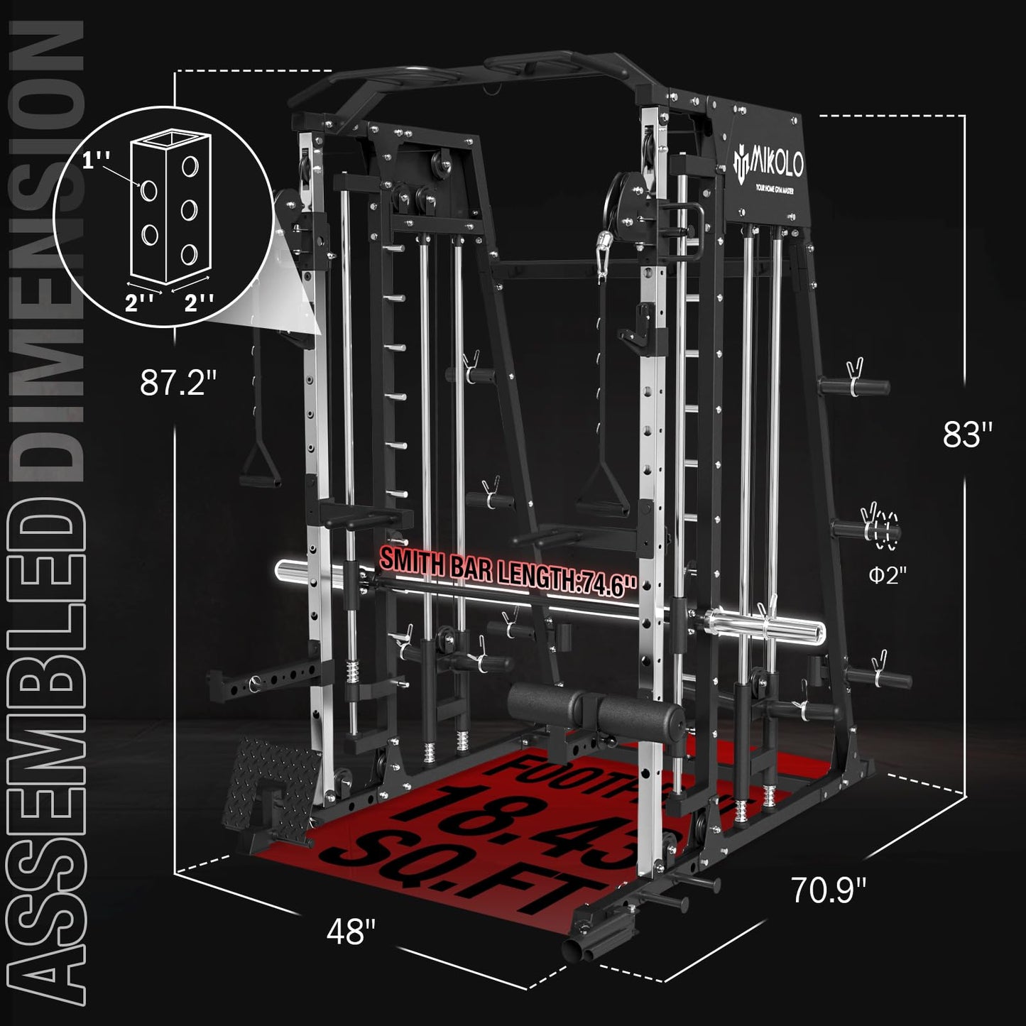 Mikolo Smith Machine, 2200lbs Squat Rack with LAT-Pull Down System & Cable Crossover Machine, Training Equipment with Leg Hold-Down Attachment, Garage & Home Gym Package