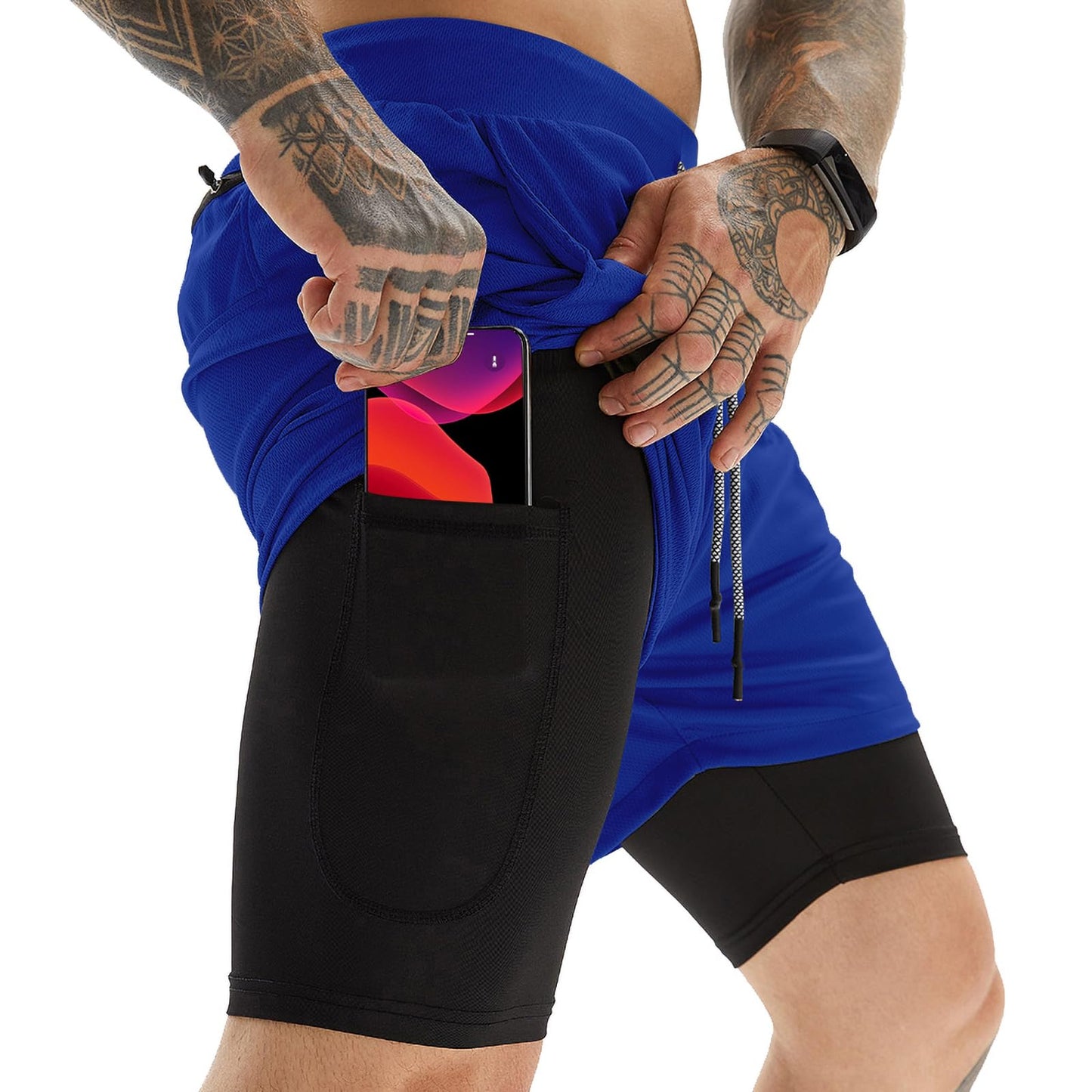 OEBLD Mens Athletic Shorts 2-in-1 Gym Workout Running 7'' Shorts with Towel Loop