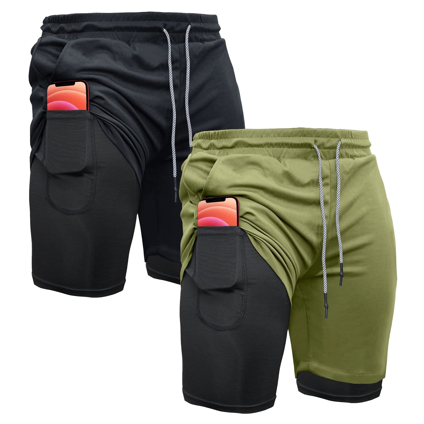 OEBLD Mens Athletic Shorts 2-in-1 Gym Workout Running 7'' Shorts with Towel Loop