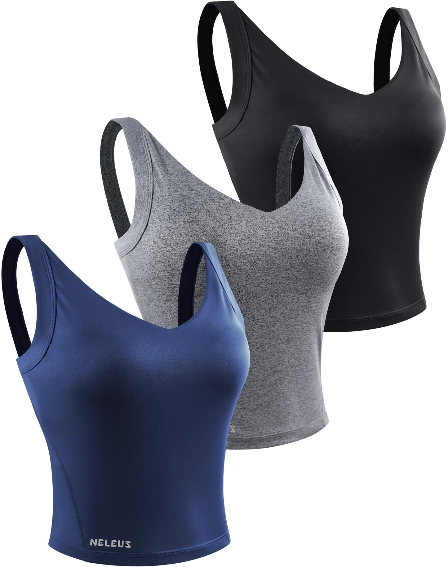 NELEUS Women's 3 Pack Athletic Compression Tank Top with Sport Bra Running Shirt