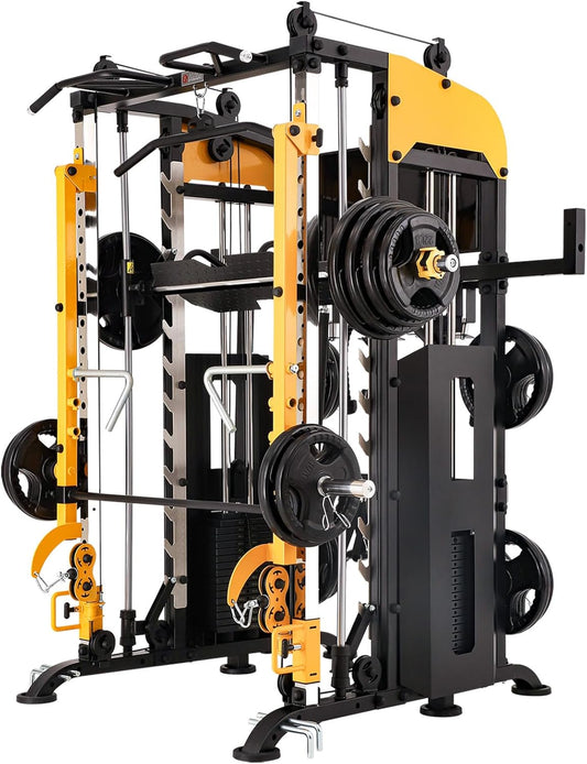 Altas Strength Smith Machine with Lever Arms Pulley Ratio 2:1 Squat Rack Pull Up Bar Upper Body Strength Training Leg Developer Light Commercial Home Gym Strength Training 3061B