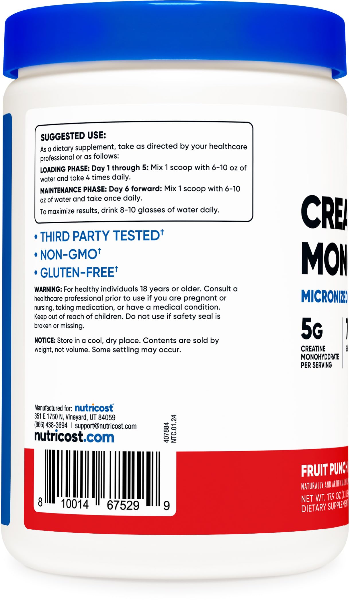 Nutricost Creatine Monohydrate Micronized Powder 500G, 5000mg Per Serv (5g) - 100 Servings, 17.9 Oz