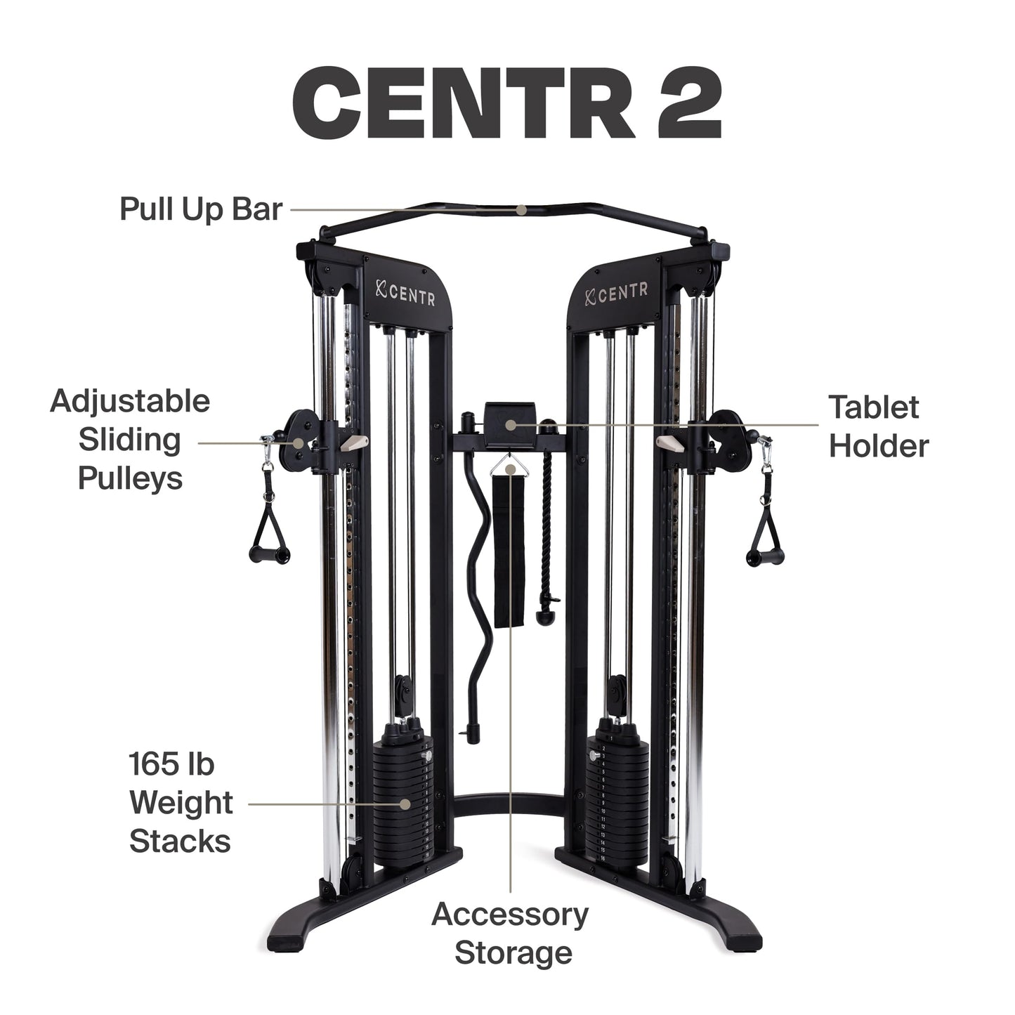 Centr Home Gym Functional Trainer - Multifunctional Cable Machine Home Gym System - Workout Weight Machine for Strength Training - Full Body Compact Exercise & Fitness Equipment Set