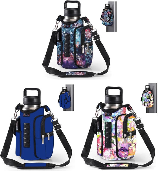 icolor 3pcs Gym Magnetic Bag 18~40oz Water Bottle Holder Gym Bottle Carrier Shoulder Strap Bag with Phone Pockets & Gym Accessories Organizer for Men Women,5 Magnets Gym Phone Bag Pouch Sleeve