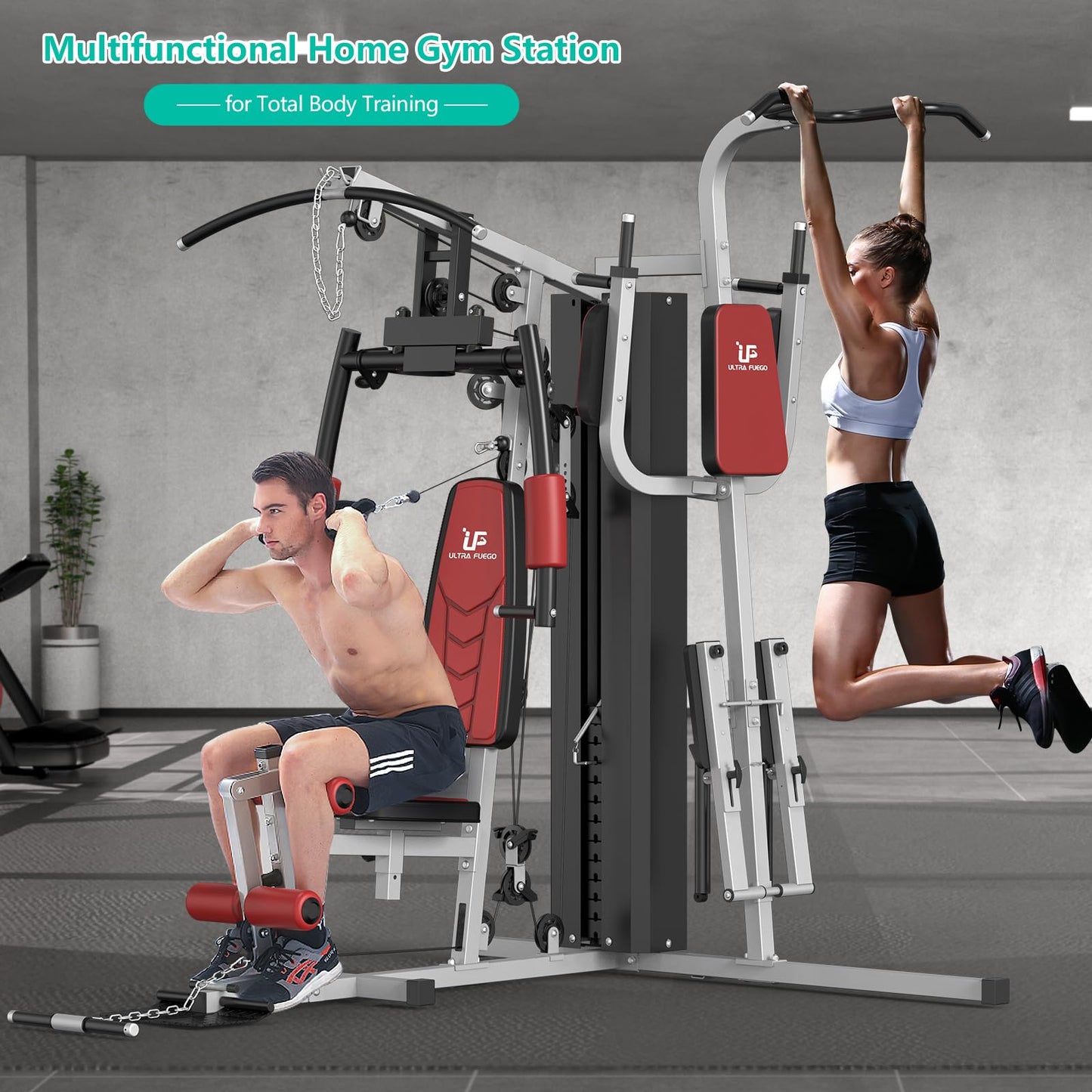 Multifunctional Home Gym Equipment Workout Station with Pulley System, Arm, and Leg Developer for Full Body Training