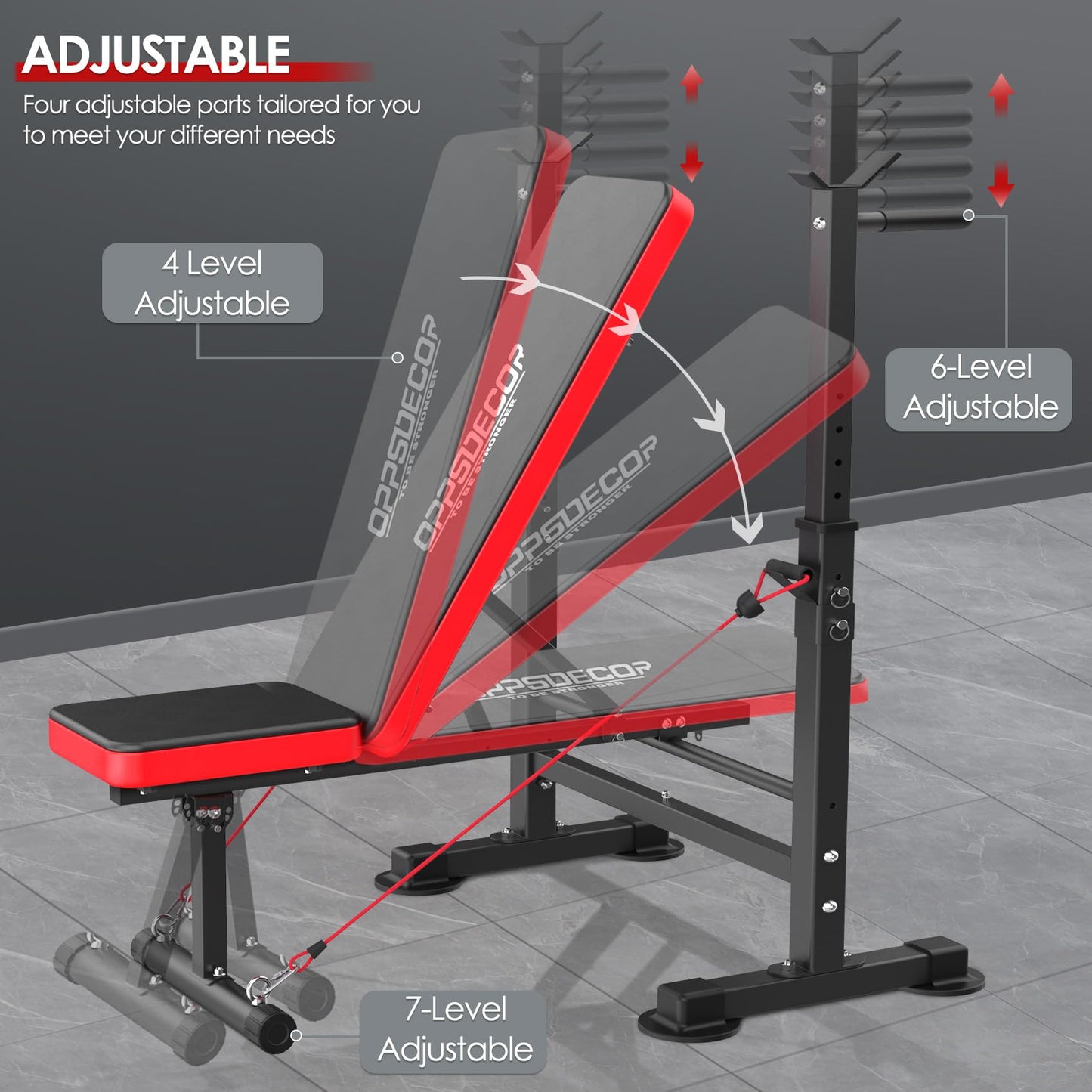 OPPSDECOR 660lbs 6 in 1 Weight Bench Set with Squat Rack Adjustable Workout Bench with Leg Developer Preacher Curl Rack Fitness Strength Training for Home Gym