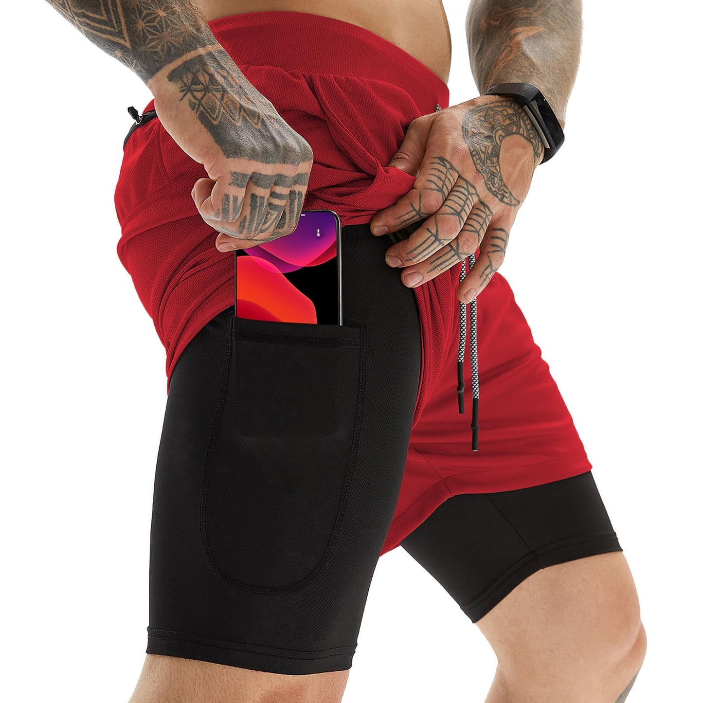 OEBLD Mens Athletic Shorts 2-in-1 Gym Workout Running 7'' Shorts with Towel Loop