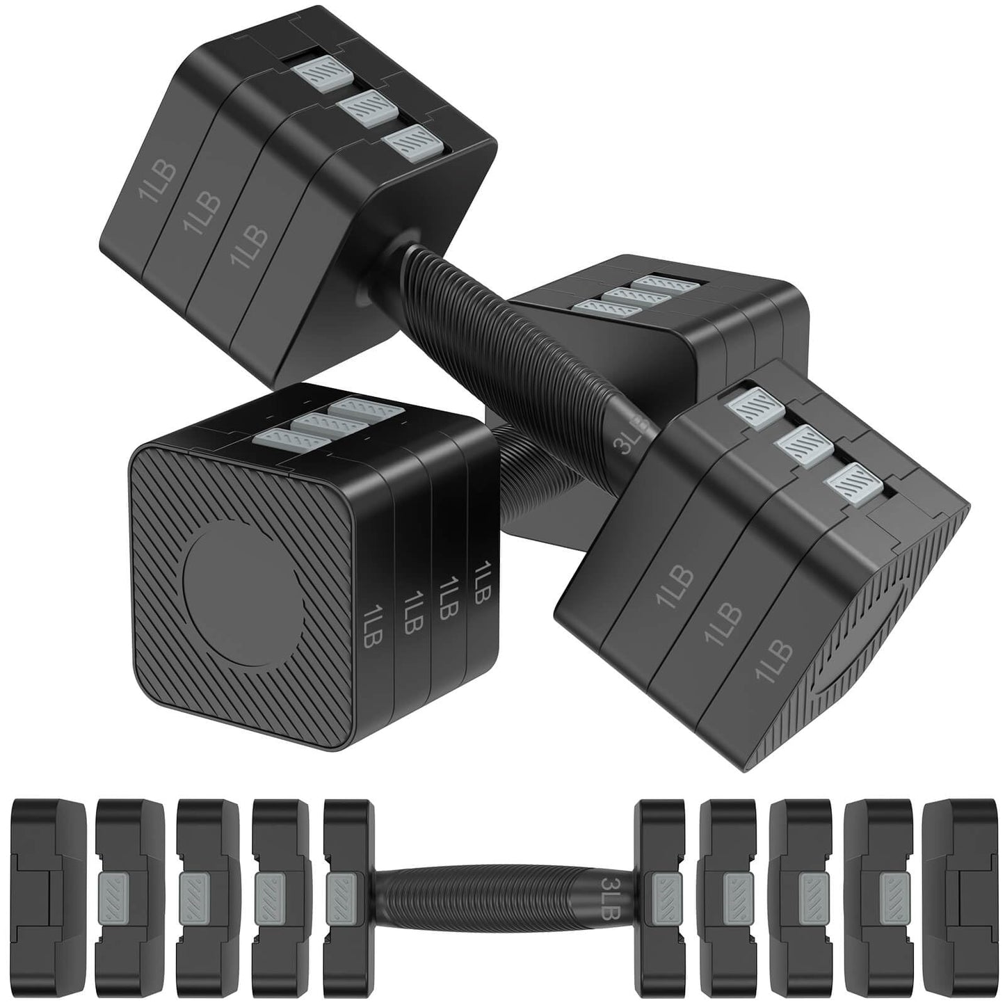 Adjustable Dumbbells Set of 2, Hand Weights Sets with 5 Levels 3lb, 5lb, 7lb, 9lb, 11lb, Adjustable Weight Dumbbells for Women/Men Home Gym Full Body Workout