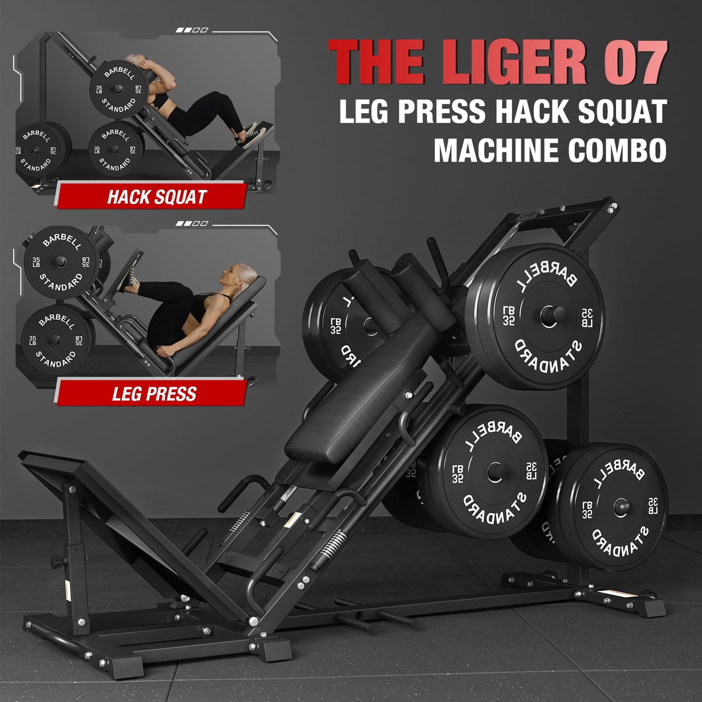 GMWD Leg Press Hack Squat Machine Combo, Leg Exercise Machine with Linear Bearing, 45-Degree Lower Body Special with Weight Storage for Quads, Hamstring, Glutes, Calves, Home Gym Leg Day Equipment