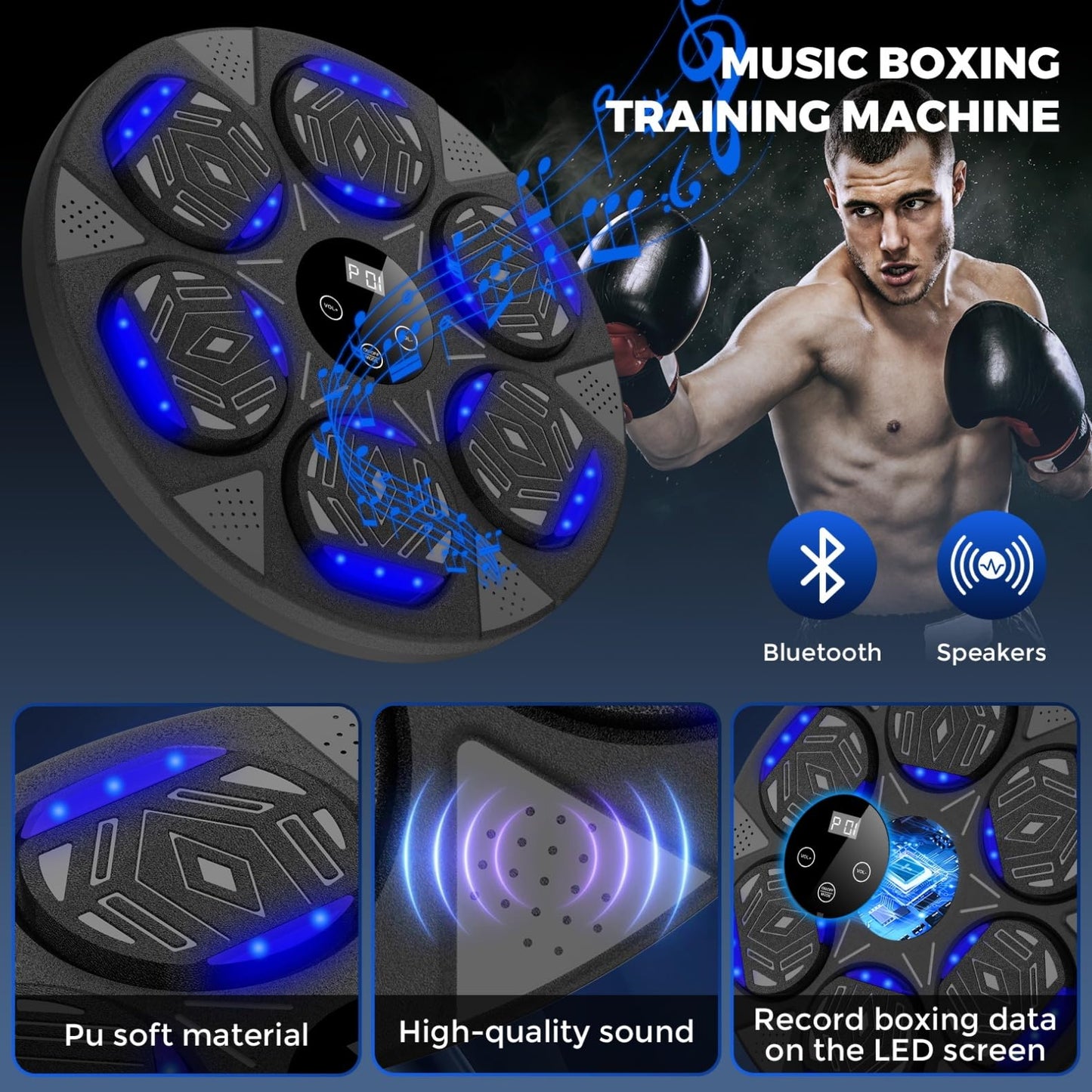 Music Boxing Machine, Boxing Wall Mount Machine for Kids Adult, Bluetooth Smart Boxing Traineing Machine with Boxing Gloves, Boxing Workout Equipment Target for Home, Office, Gym (Upgrade)