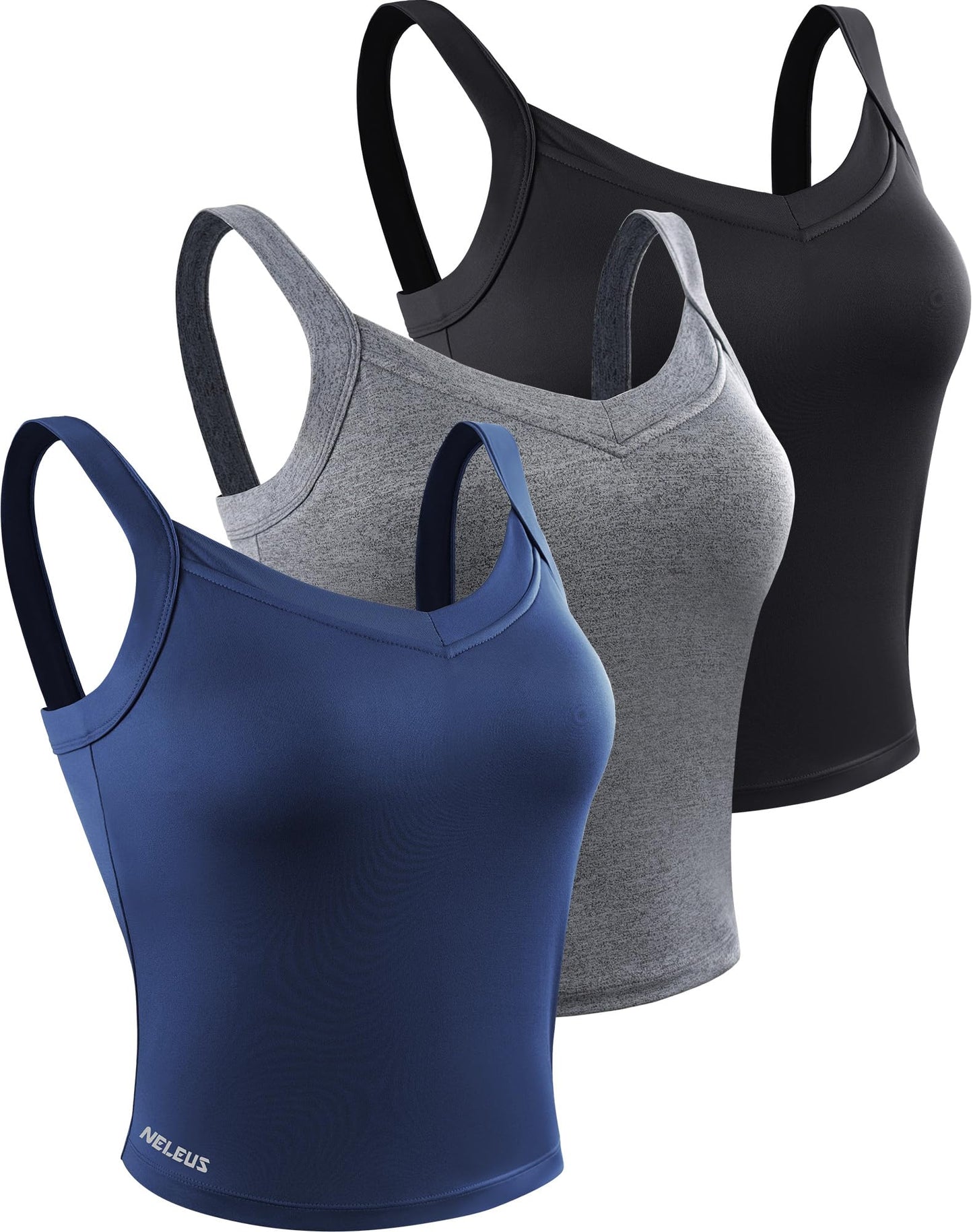 NELEUS Women's 3 Pack Athletic Compression Tank Top with Sport Bra Running Shirt