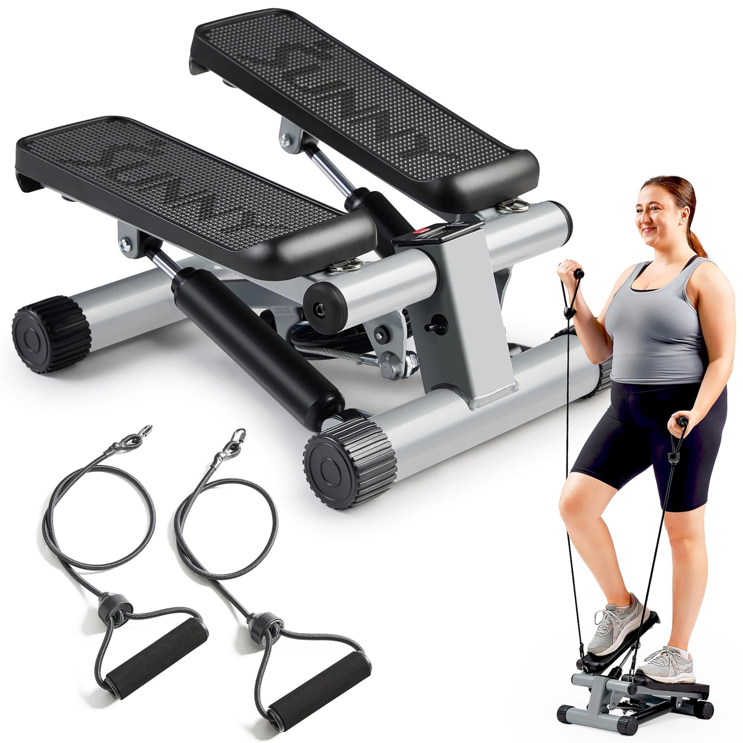 Sunny Health & Fitness Mini Steppers for Exercise at Home, Stair Step Workout Machine with Optional Resistance Bands, Full Body Cardio Equipment, Optional Free SunnyFit App Connection Smart Stepper