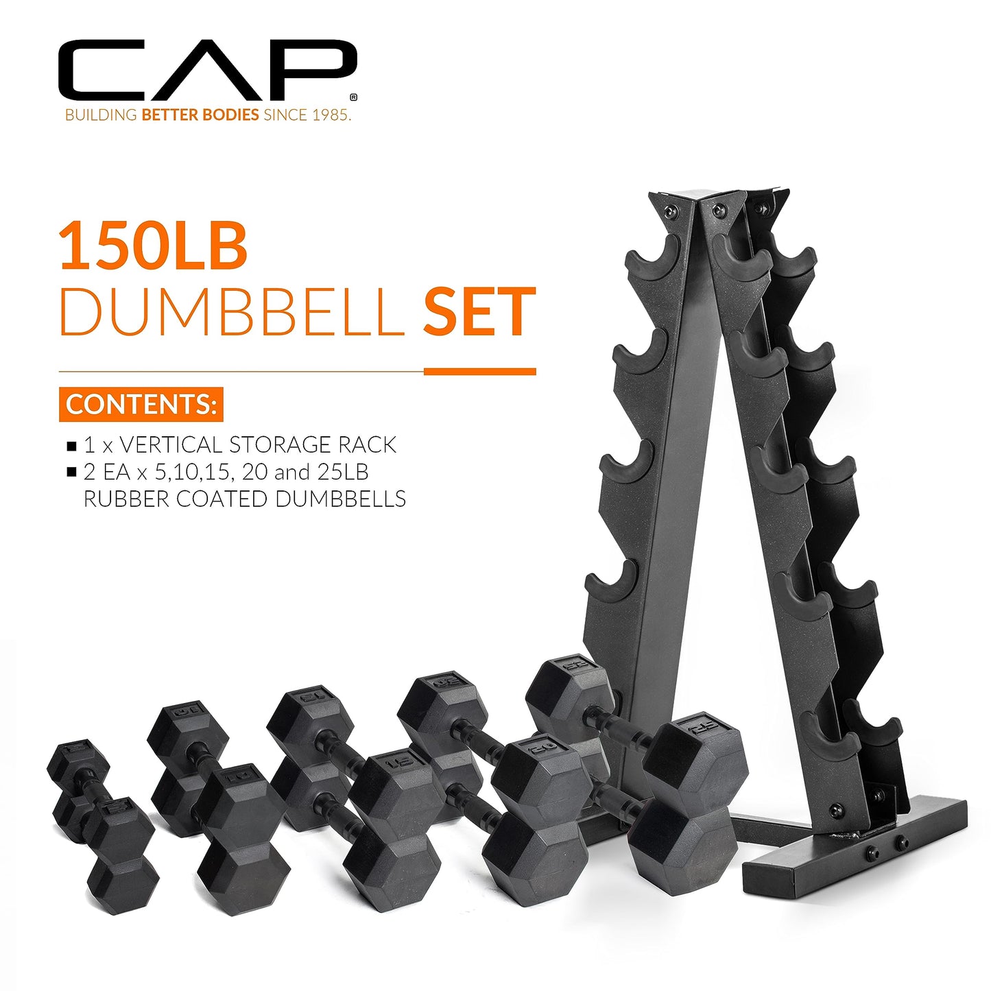 CAP Barbell Dumbbell Set with Rack | Multiple Options in 150lbs and 210lbs