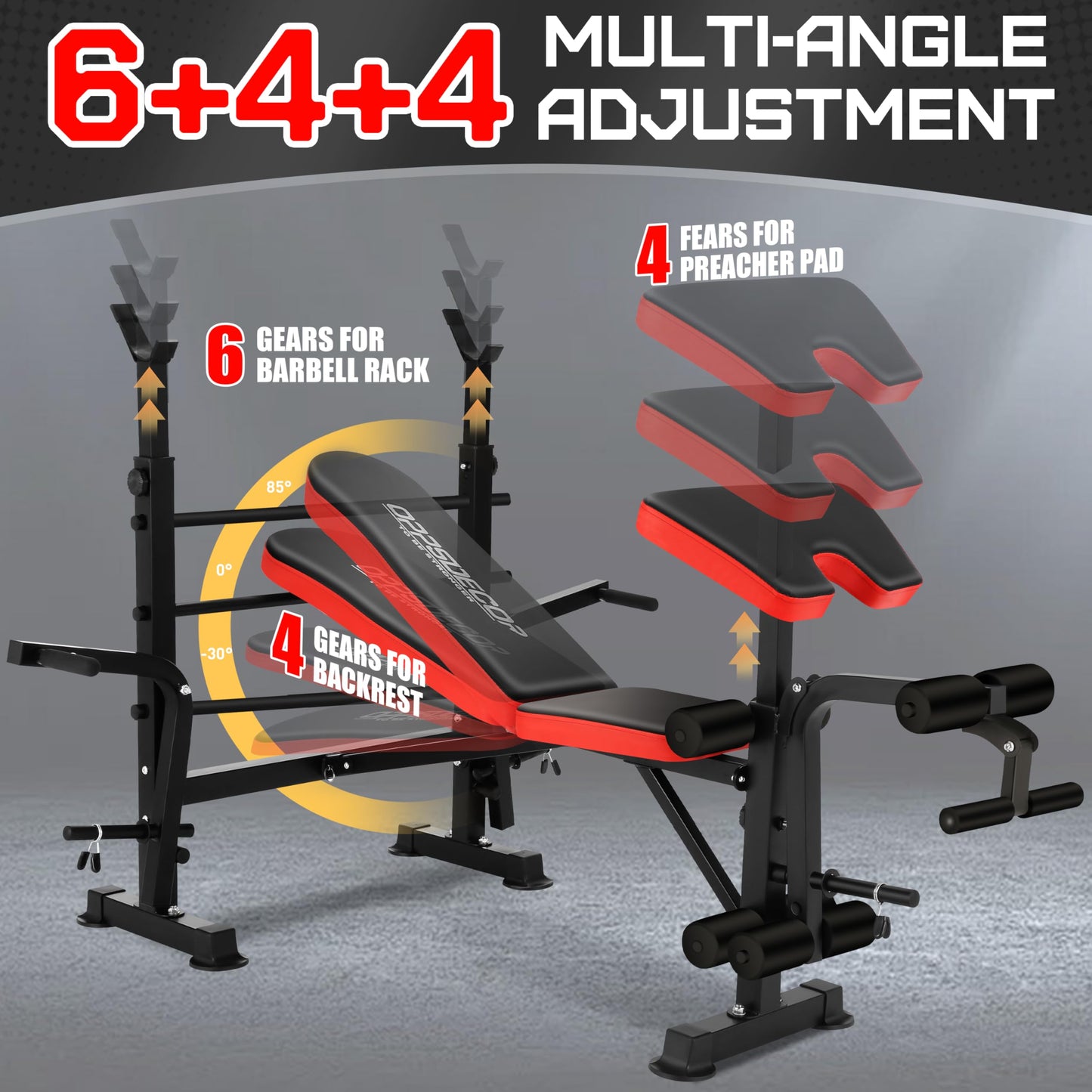 OPPSDECOR 660lbs 6 in 1 Weight Bench Set with Squat Rack Adjustable Workout Bench with Leg Developer Preacher Curl Rack Fitness Strength Training for Home Gym