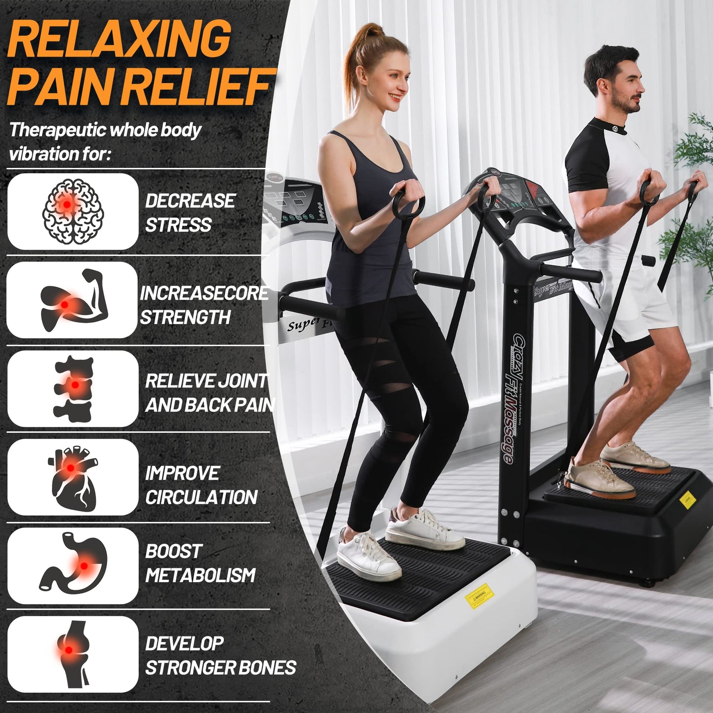 Vibration Platform Exercise Machine, Whole Body Vibration Platform with arm Vibration Straps, Cardio Training Fitness Vibration Equipment for Home Gym Workouts