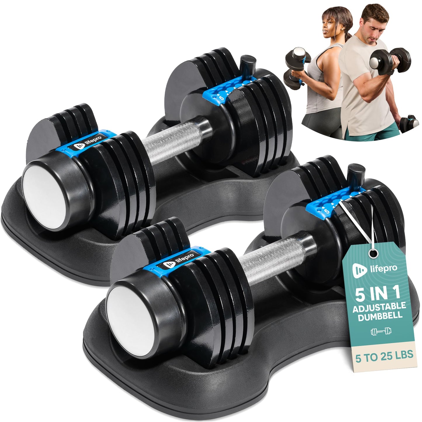 Lifepro Adjustable Dumbbells Set/Single - 15lb 43lb 55lb 25 lb Dumbbell Sets with Rack - Quick Adjust, Secure Grip weights dumbbells set - Compact Hand Weights for Women/Men at Home Gym