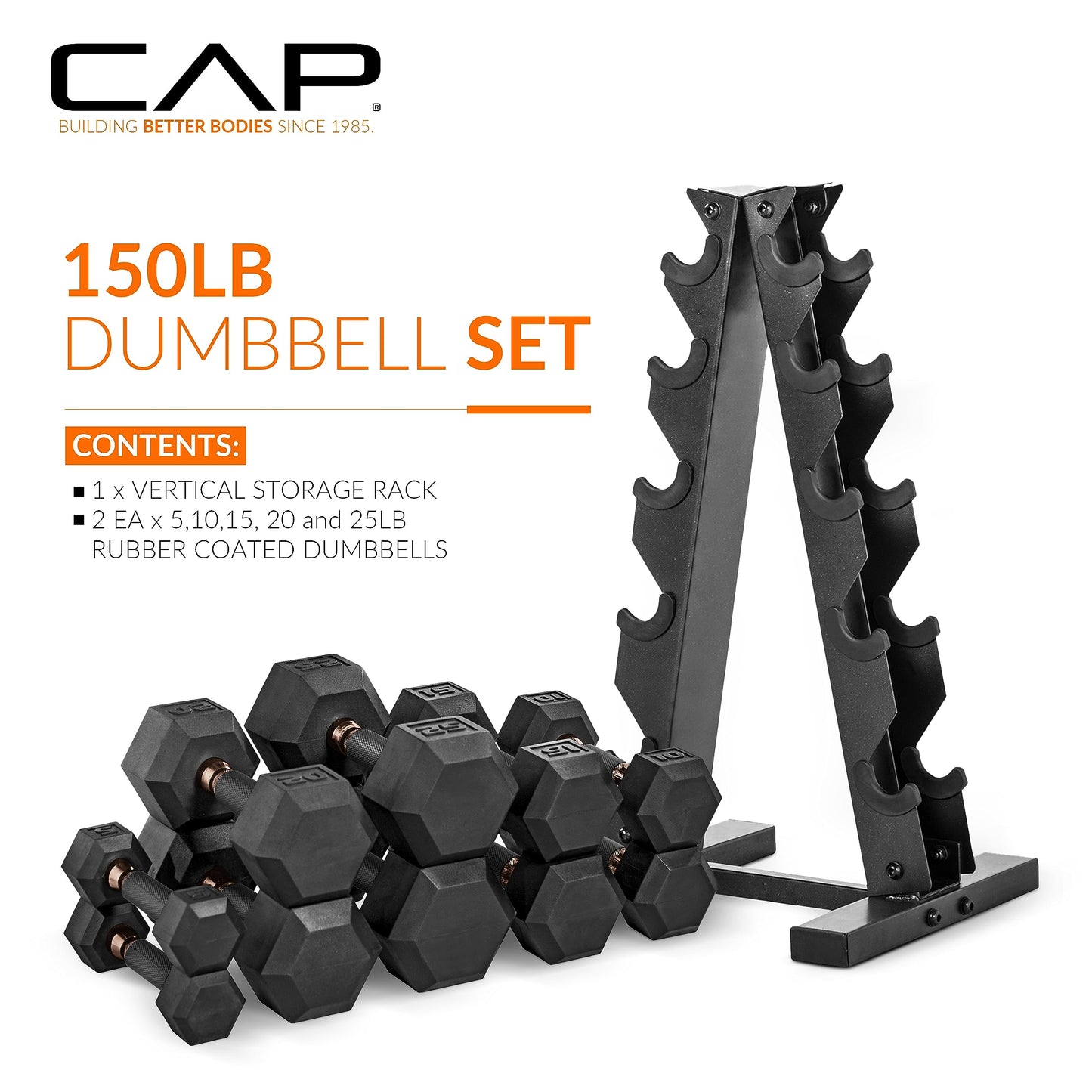 CAP Barbell Dumbbell Set with Rack | Multiple Options in 150lbs and 210lbs